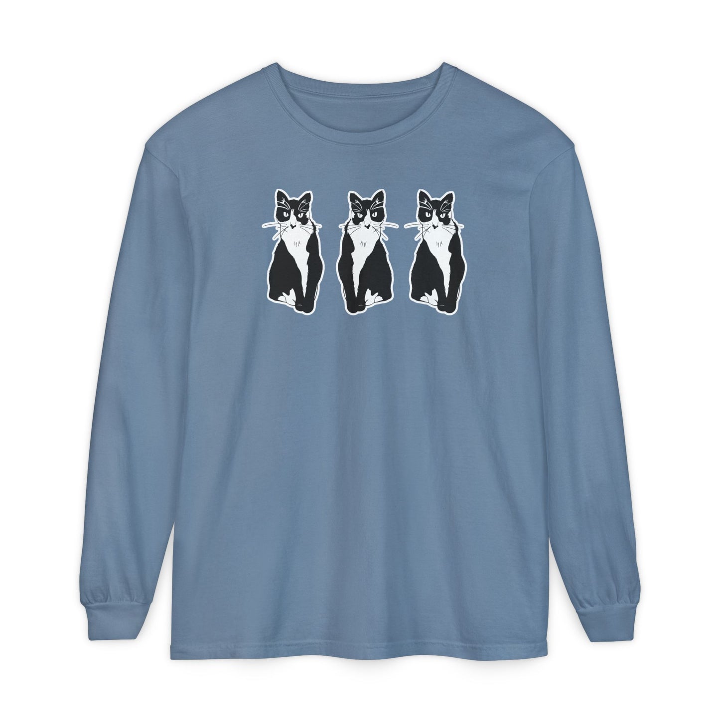 Cat x3 Long Sleeve Tee (Sticker Style Cat) - Cat Drawing Shirt