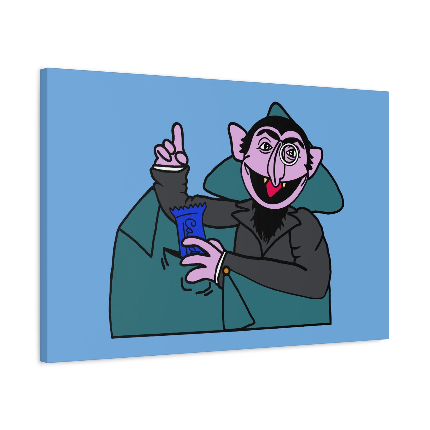 The Count Stealing Candy Canvas Print Light Blue - Sesame Street The Count Parody Art