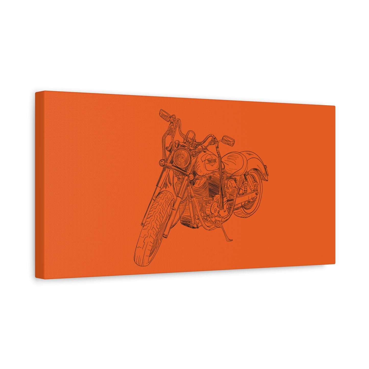 Ride Me Harley Motorcycle Sketch Canvas Print - Black Ink on Orange Background