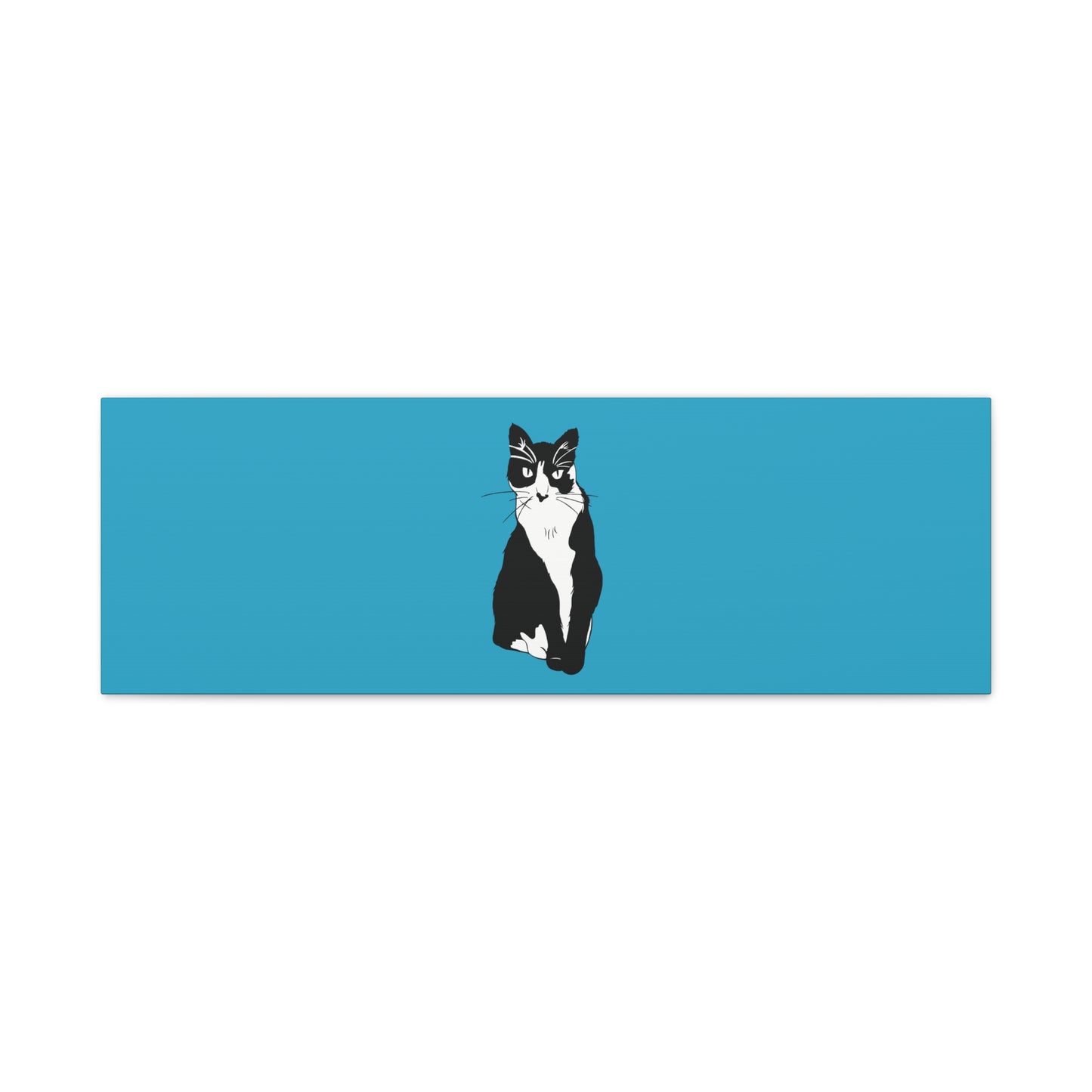 Cat Canvas on Turquoise (B&W Style Cat) - Cat Drawing Art