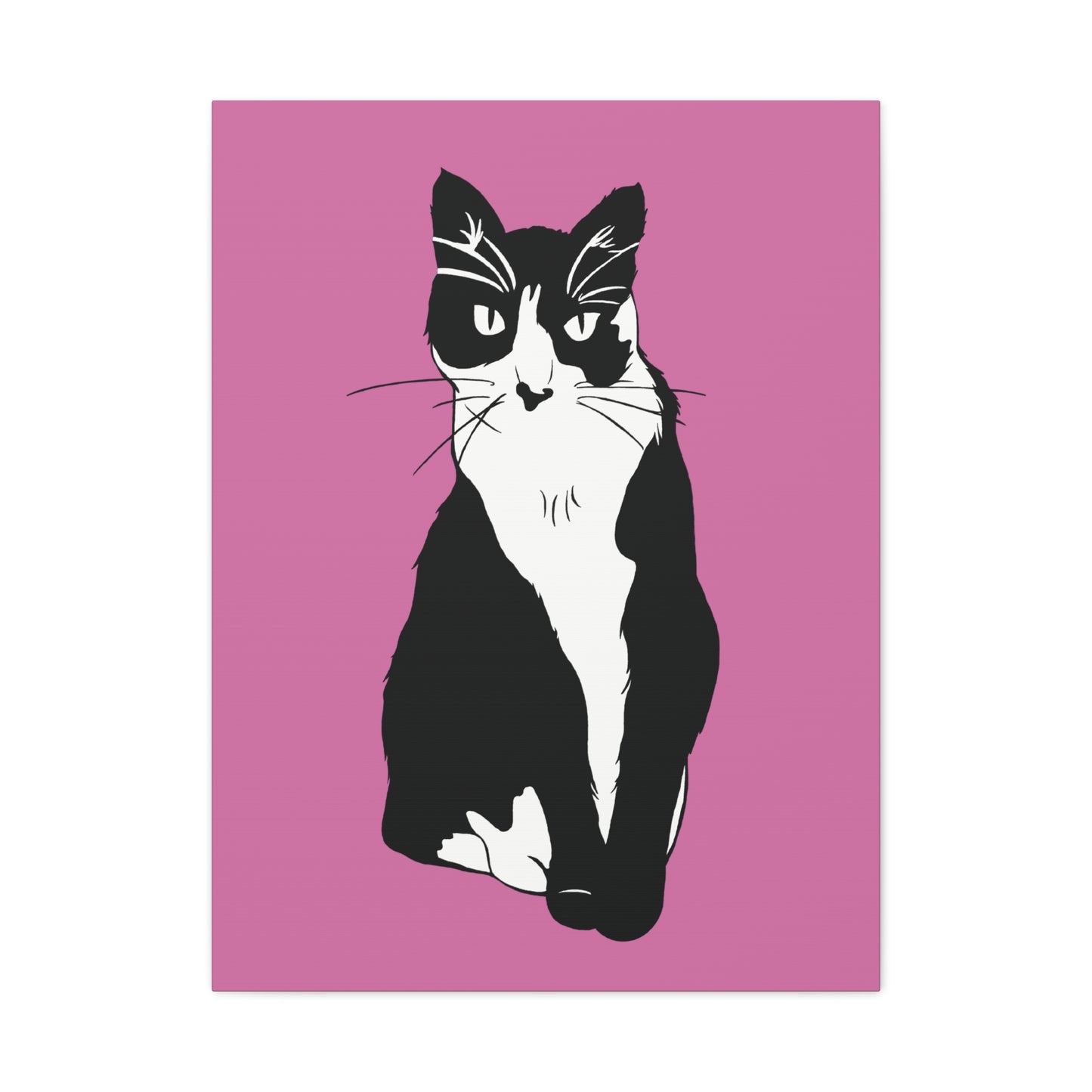 Cat Canvas on Light Pink (B&W Style Cat) - Cat Drawing Art