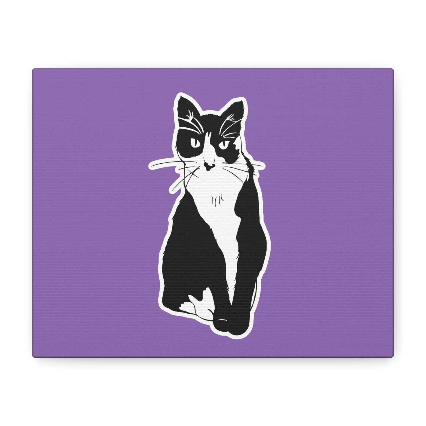Cat Canvas on Light Purple (Sticker Style Cat) - Cat Drawing Art
