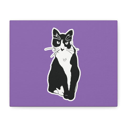 Cat Canvas on Light Purple (Sticker Style Cat) - Cat Drawing Art