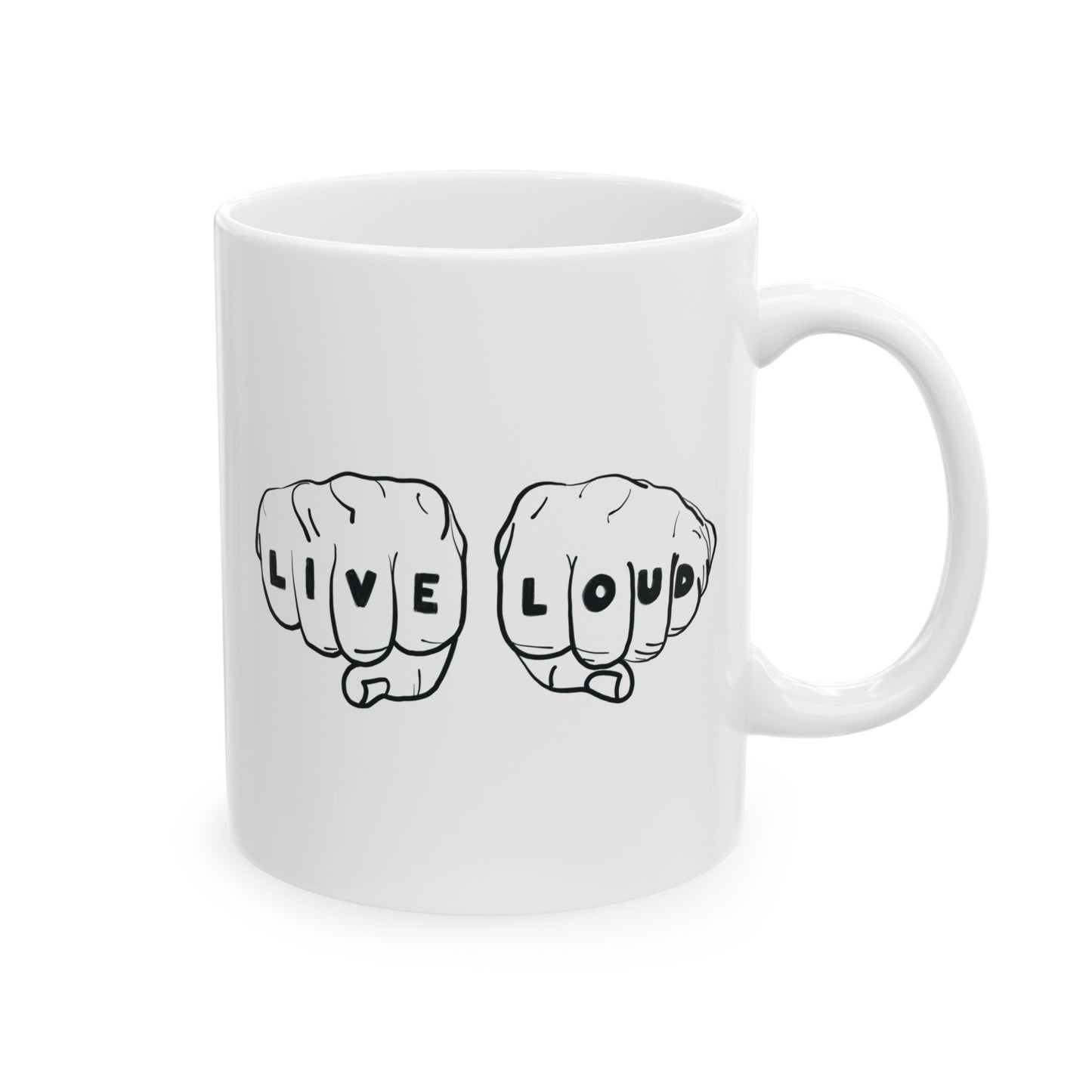 Live Loud Knuckle Tats Tattooed Fists Mug