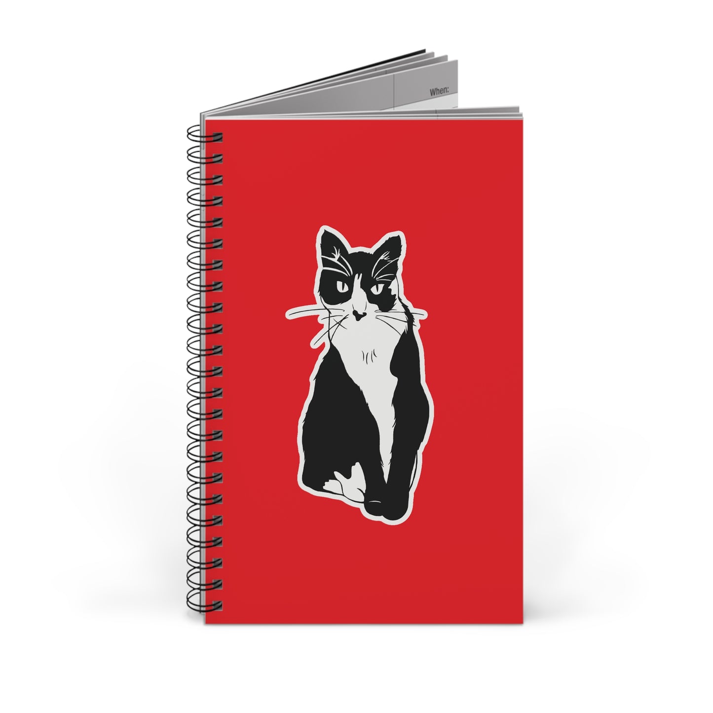 Cat Notebook in Red (Sticker Style Cat) - Cat Spiral Notebook