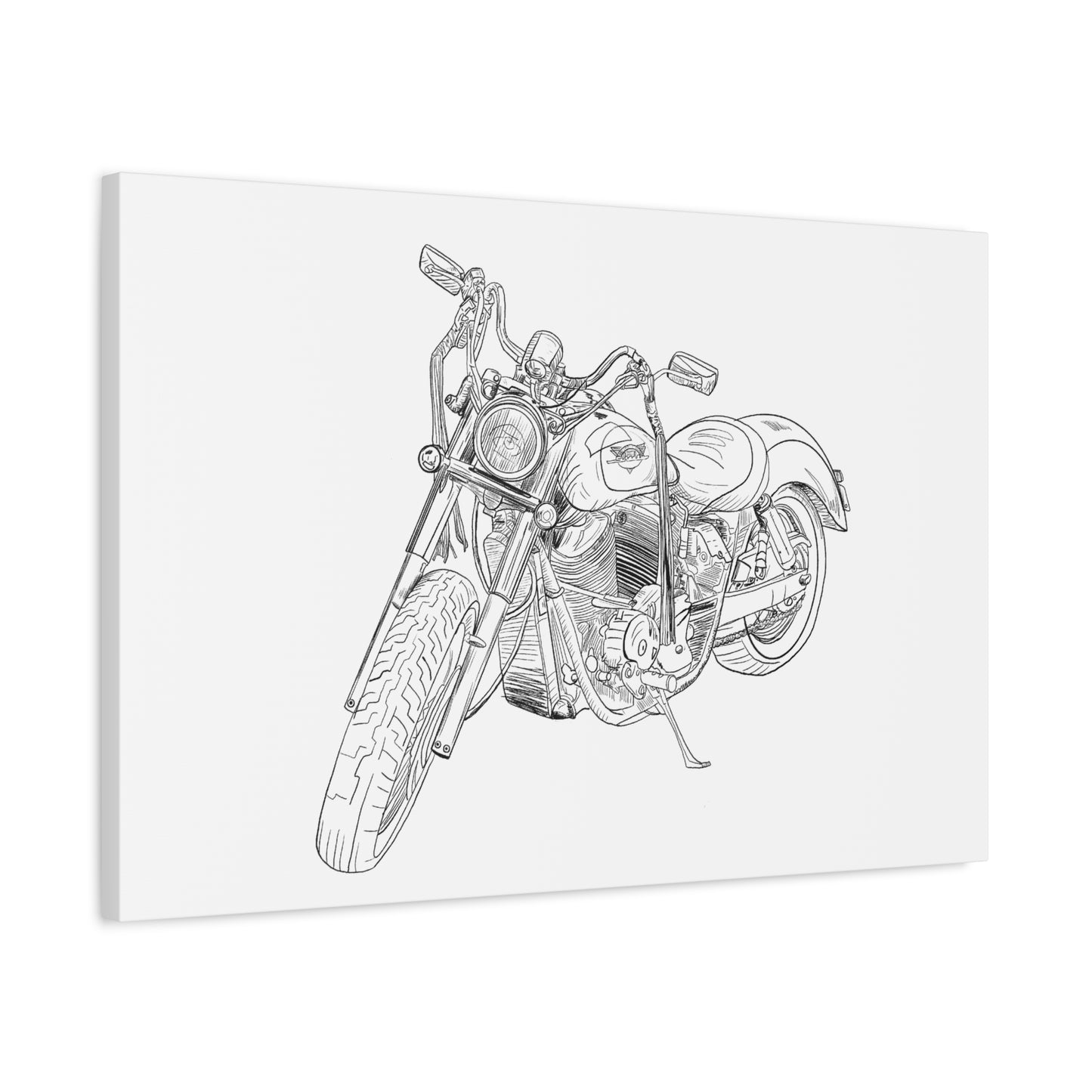 Ride Me Harley Motorcycle Sketch Canvas Print - Black Ink on White Background