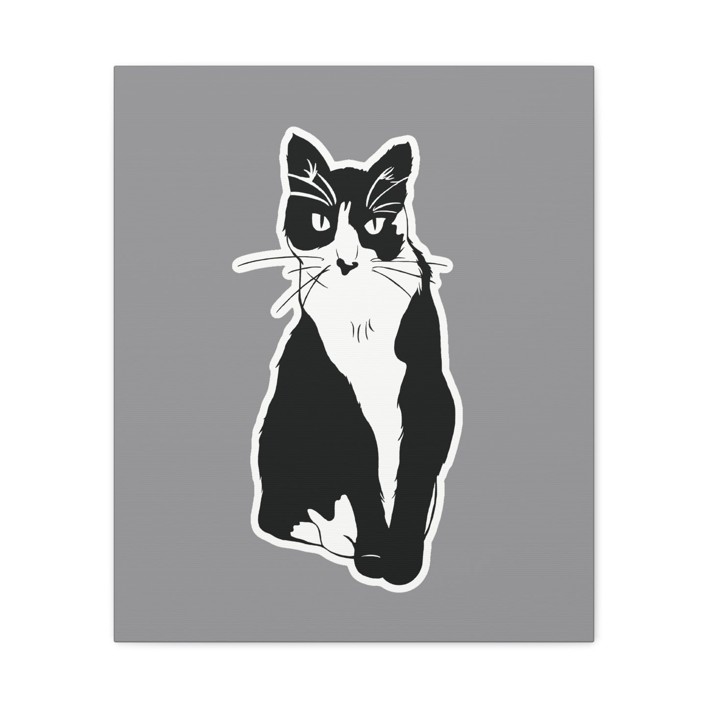 Cat Canvas Print on Grey (Sticker Style Cat) - Cat Drawing Wall Art