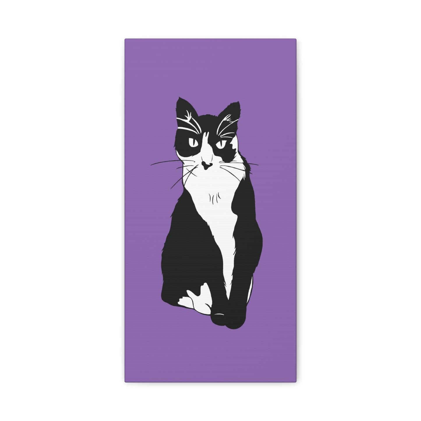 Cat Canvas on Light Purple (B&W Style Cat) - Cat Drawing Art