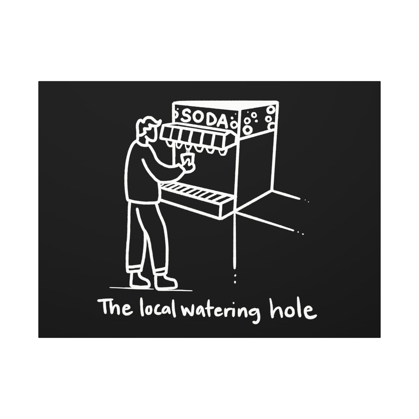 Local Watering Hole Canvas Print - White Ink on Black Background