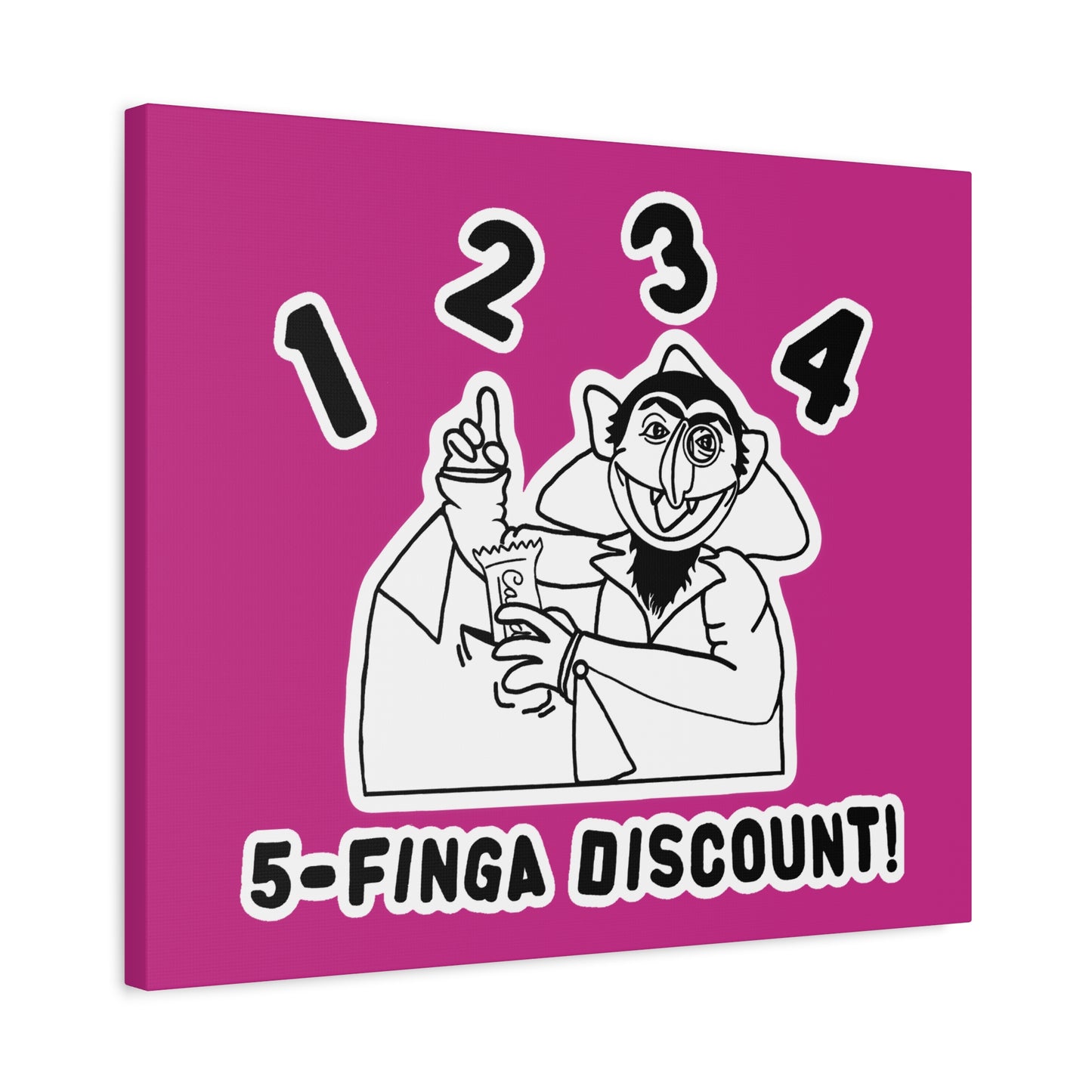 Five Finger Discount Outline Canvas Print Pink - Sesame Street The Count Parody Art Print