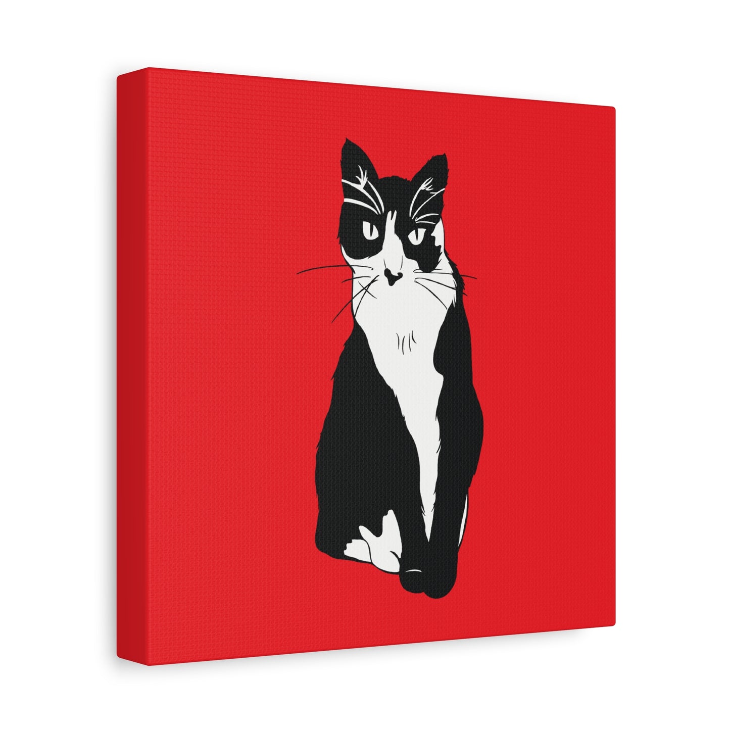 Cat Canvas on Red (B&W Style Cat) - Cat Drawing Art