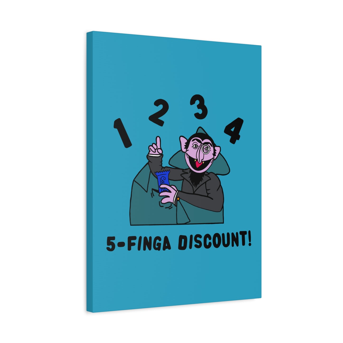 Five Finger Discount Canvas Print Turquoise - Sesame Street The Count Parody Art Print