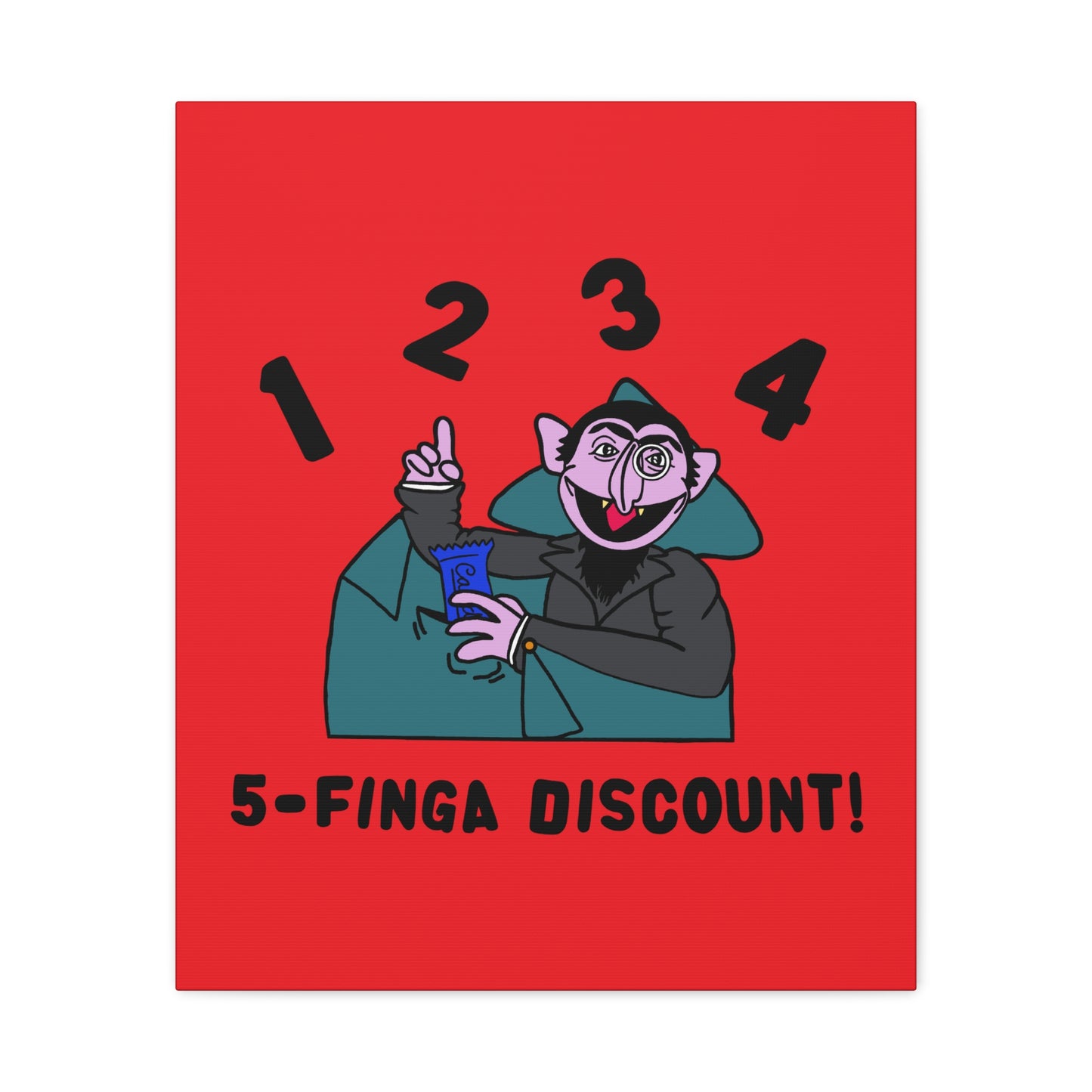 Five Finger Discount Canvas Print Red - Sesame Street The Count Parody Art Print