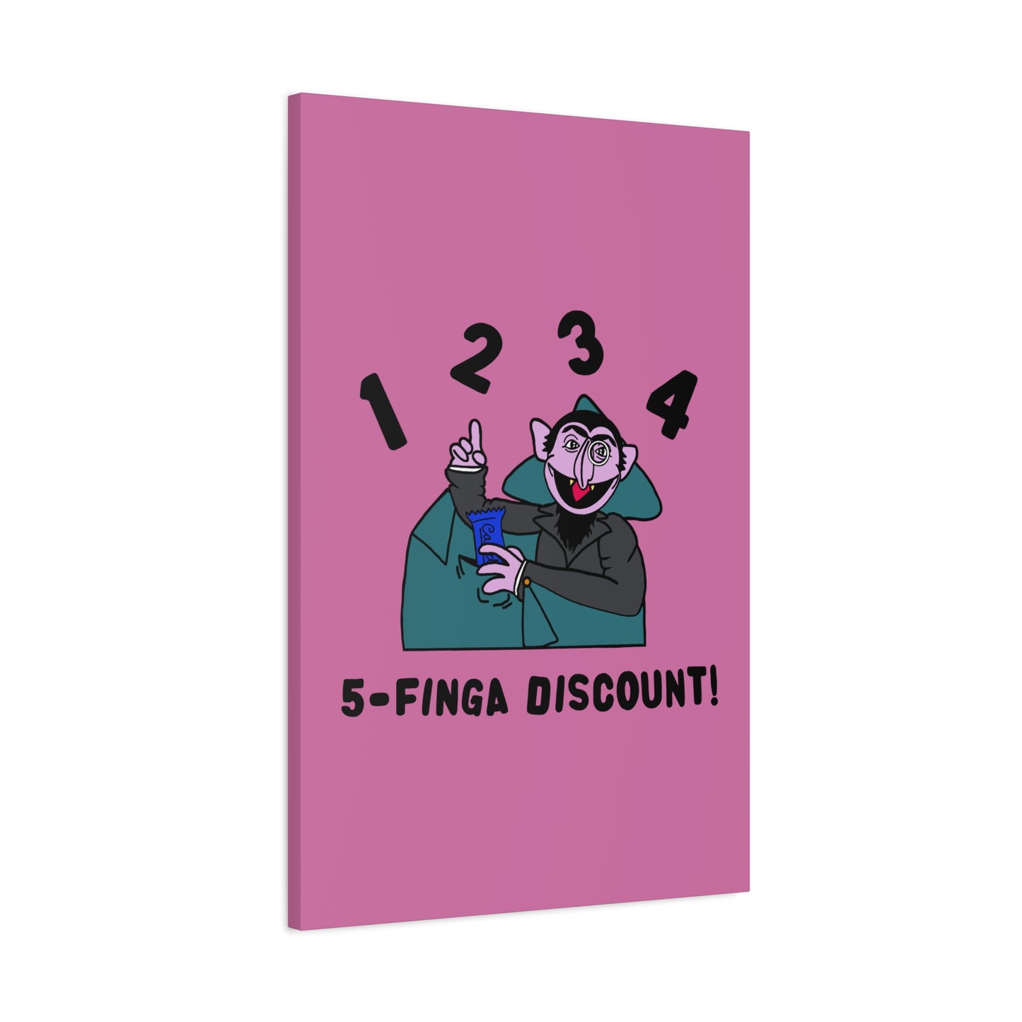 Five Finger Discount Canvas Print Light Pink - Sesame Street The Count Parody Art Print