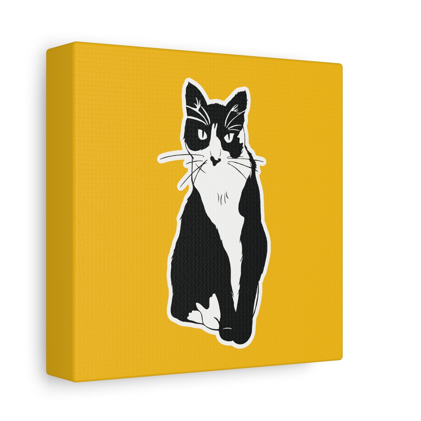 Cat Canvas Print on Yellow (Sticker Style Cat) - Cat Drawing Art