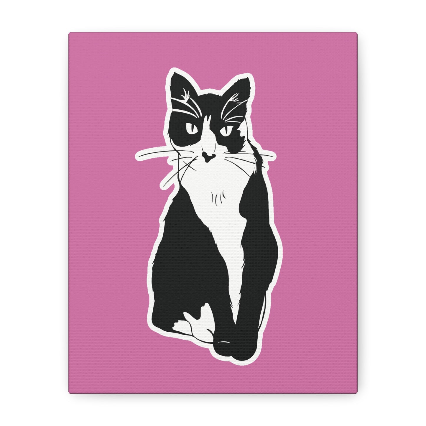 Cat Canvas on Light Pink (Sticker Style Cat) - Cat Drawing Art