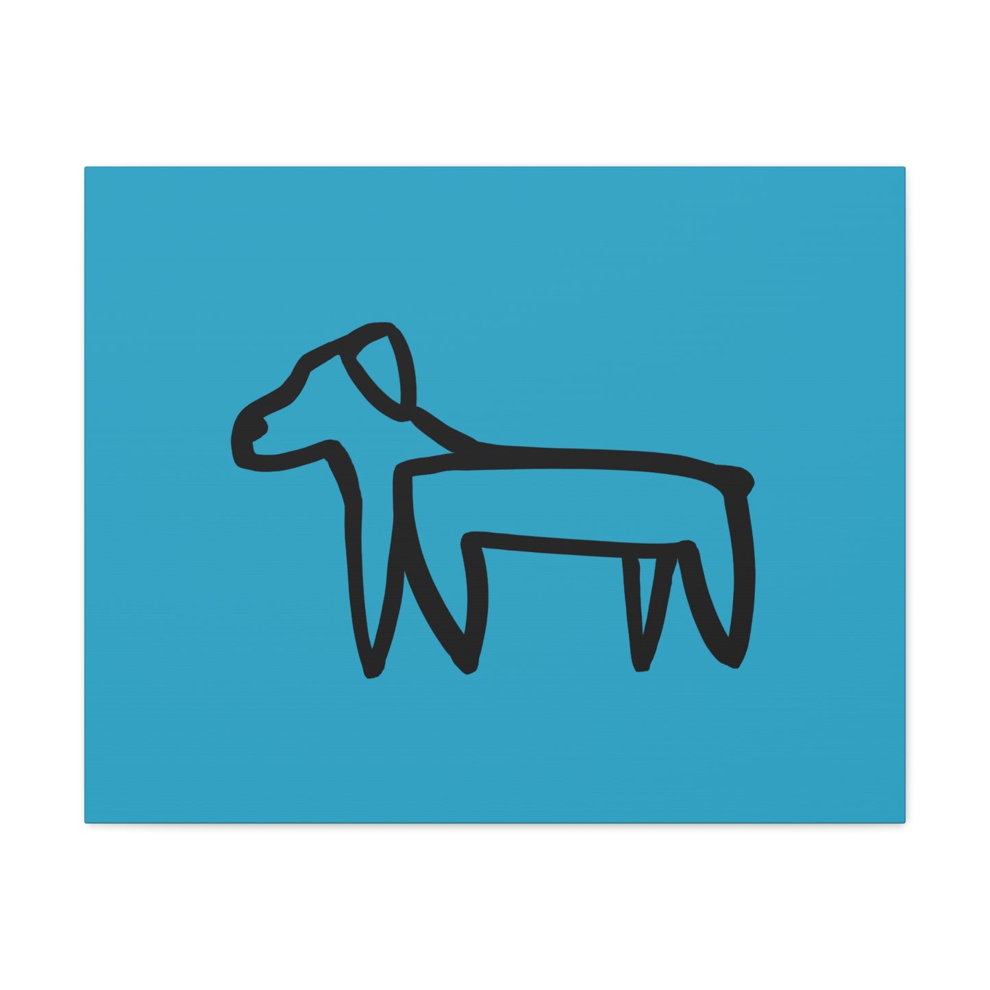 Dog Canvas Print on Turquoise (Transparent Style Black Dog) - Dog Drawing Canvas