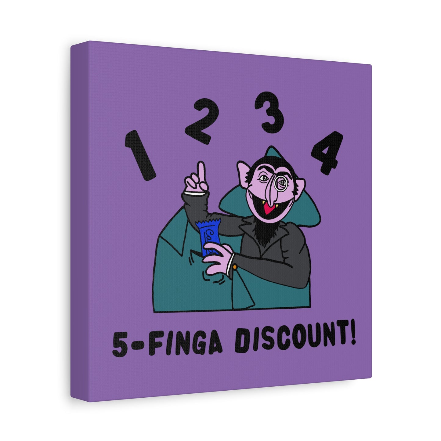Five Finger Discount Canvas Print Light Purple - Sesame Street The Count Parody Art Print