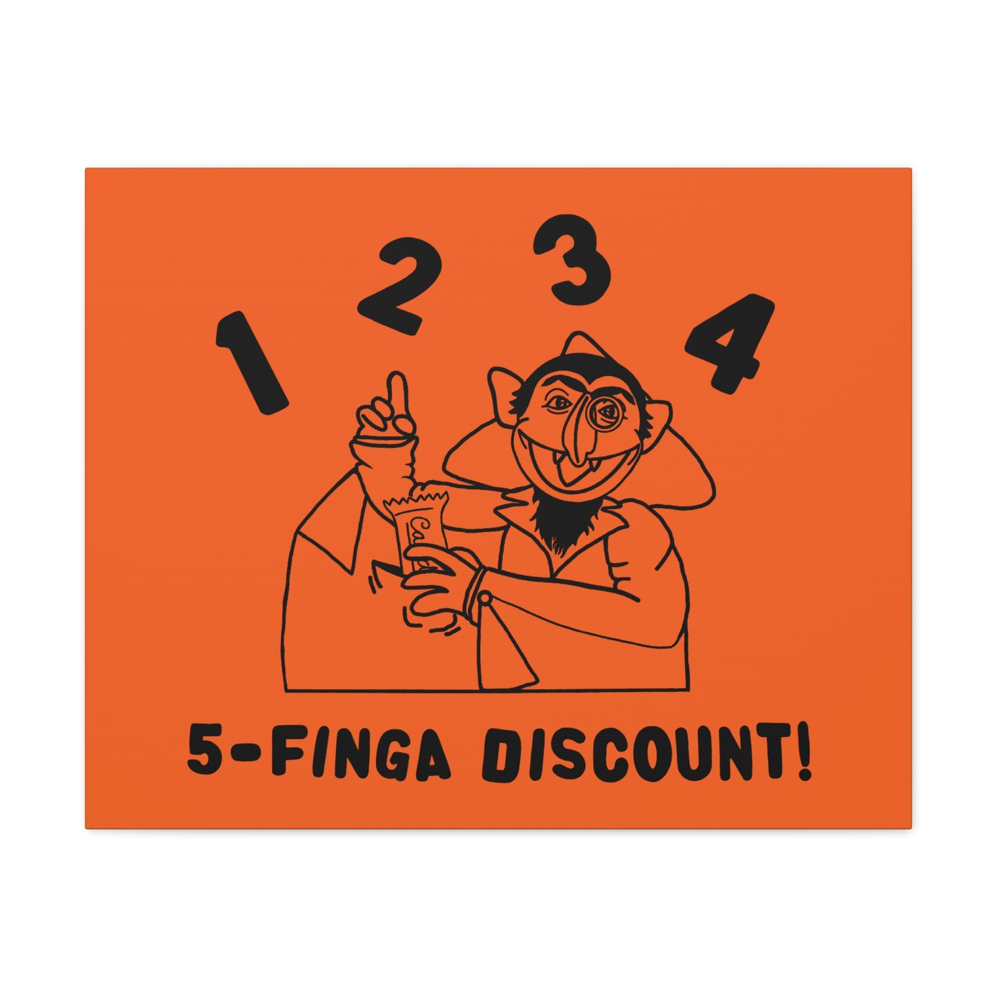 Five Finger Discount Outline Canvas Print Orange - Sesame Street The Count Parody Art Print