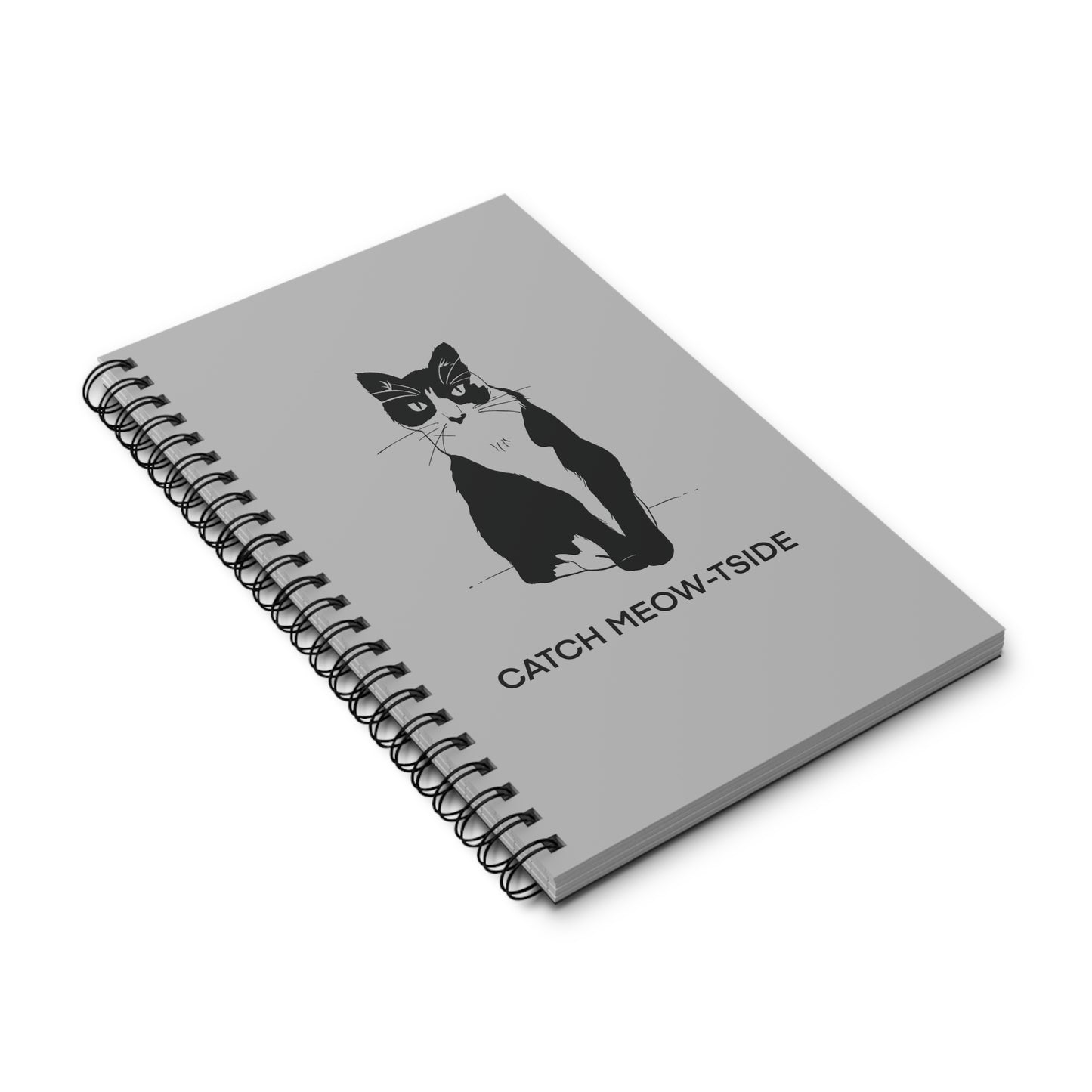 Catch Meow-tside Notebook in Light Grey (Transparent Style Cat) - Cat Spiral Notebook