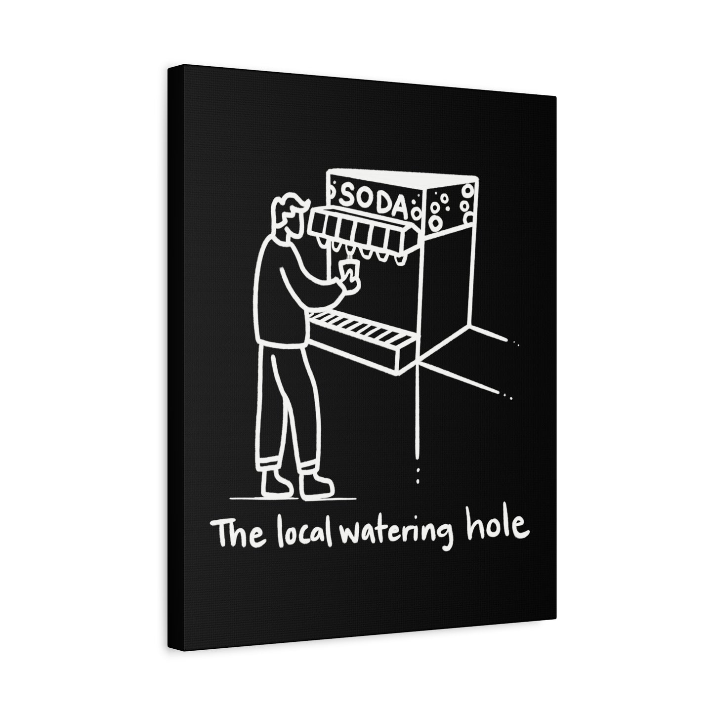 Local Watering Hole Canvas Print - White Ink on Black Background