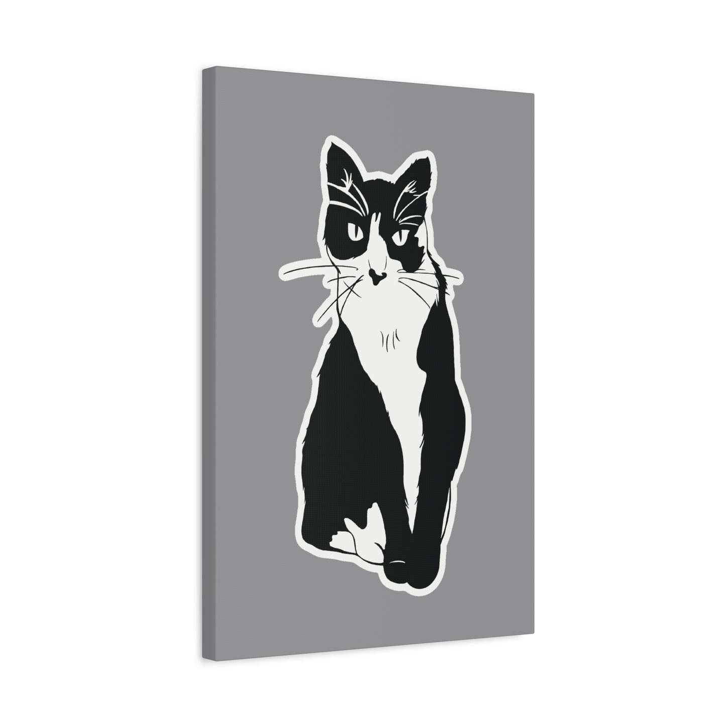 Cat Canvas Print on Grey (Sticker Style Cat) - Cat Drawing Wall Art