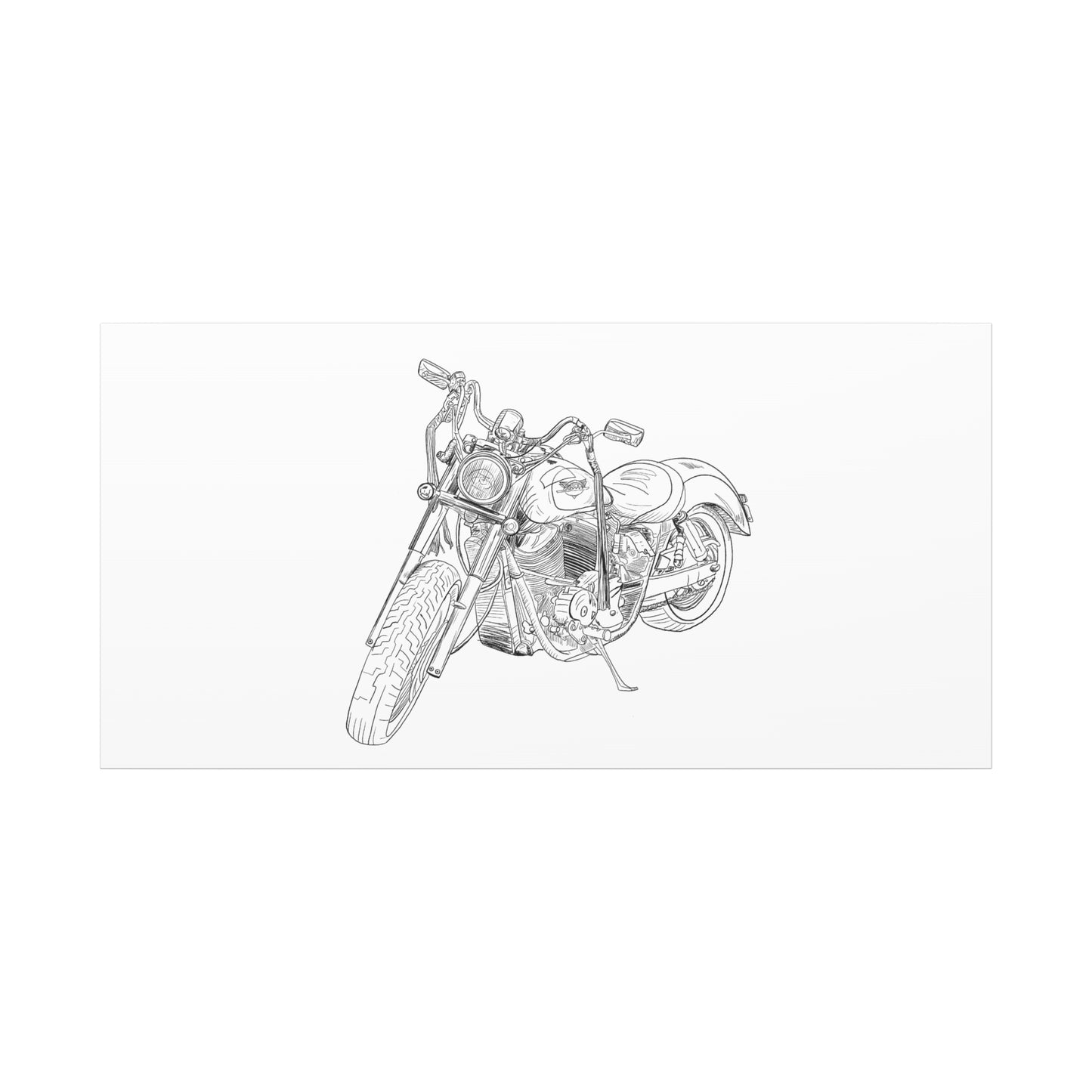 Ride Me Harley Motorcycle Sketch Canvas Print - Black Ink on White Background