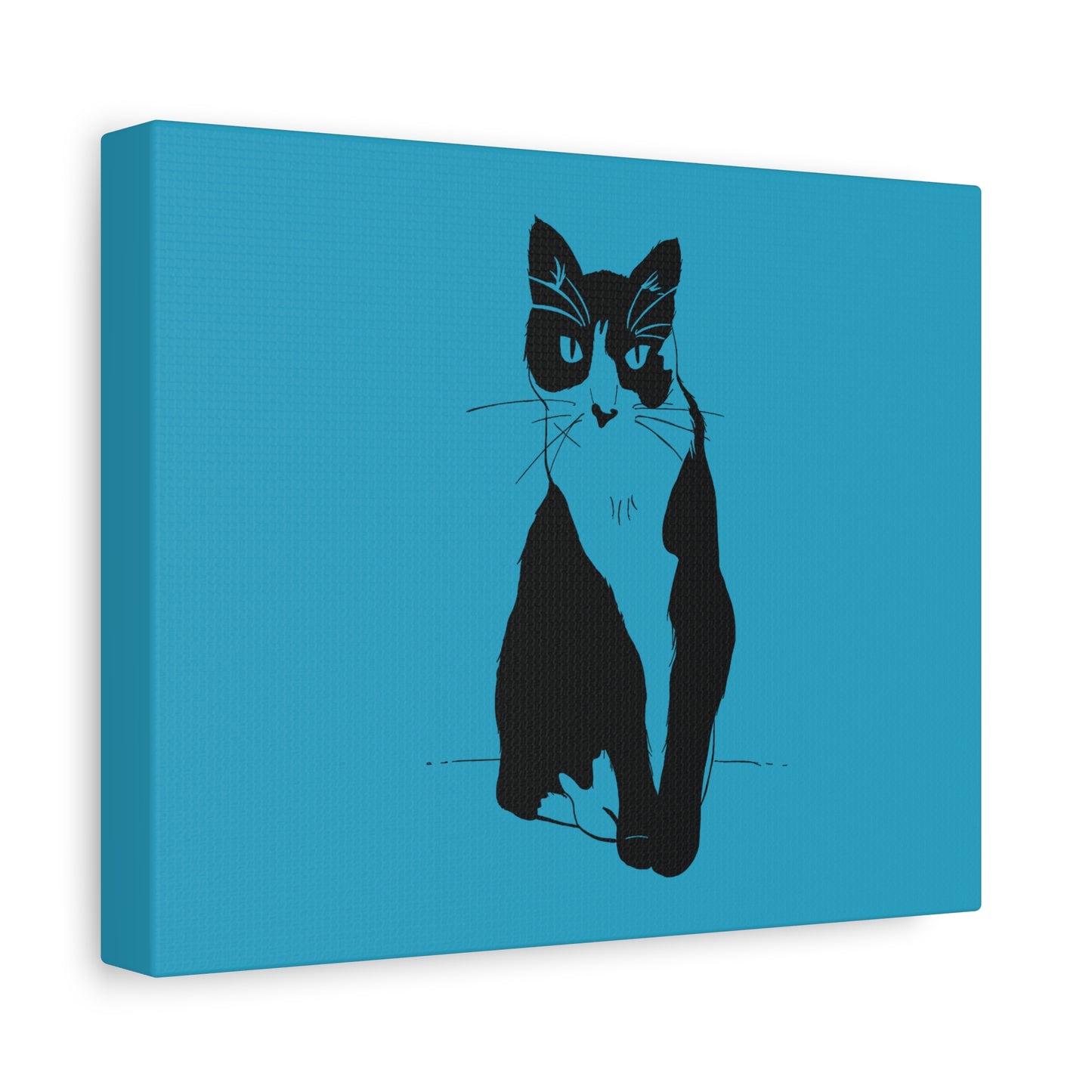 Cat Canvas Print on Turquoise (Transparent Style Cat) - Cat Drawing Art