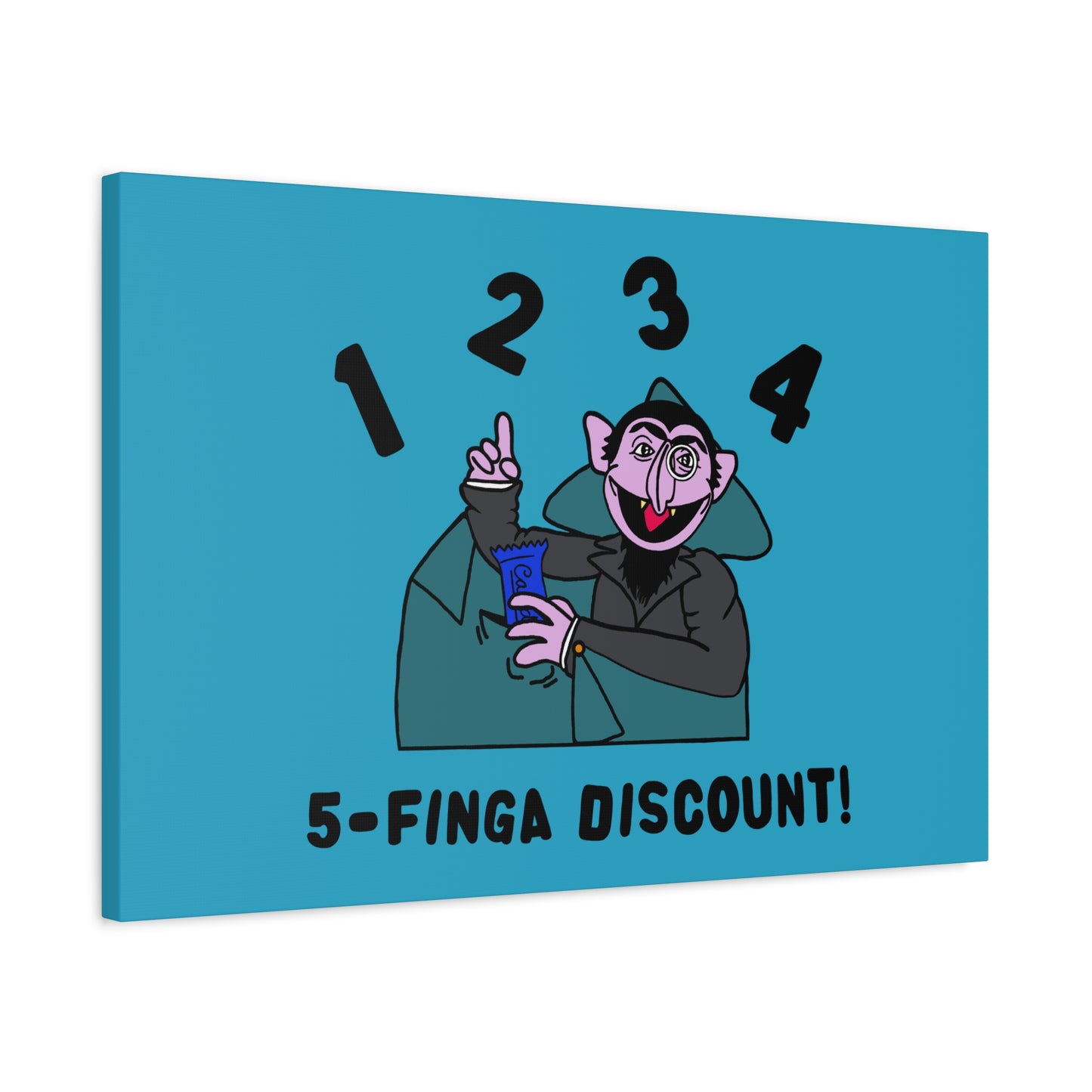 Five Finger Discount Canvas Print Turquoise - Sesame Street The Count Parody Art Print