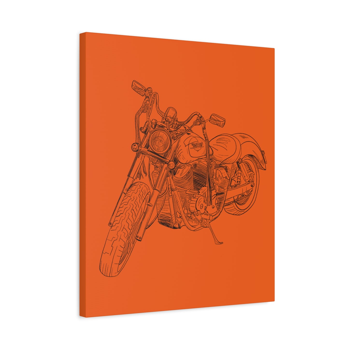 Ride Me Harley Motorcycle Sketch Canvas Print - Black Ink on Orange Background