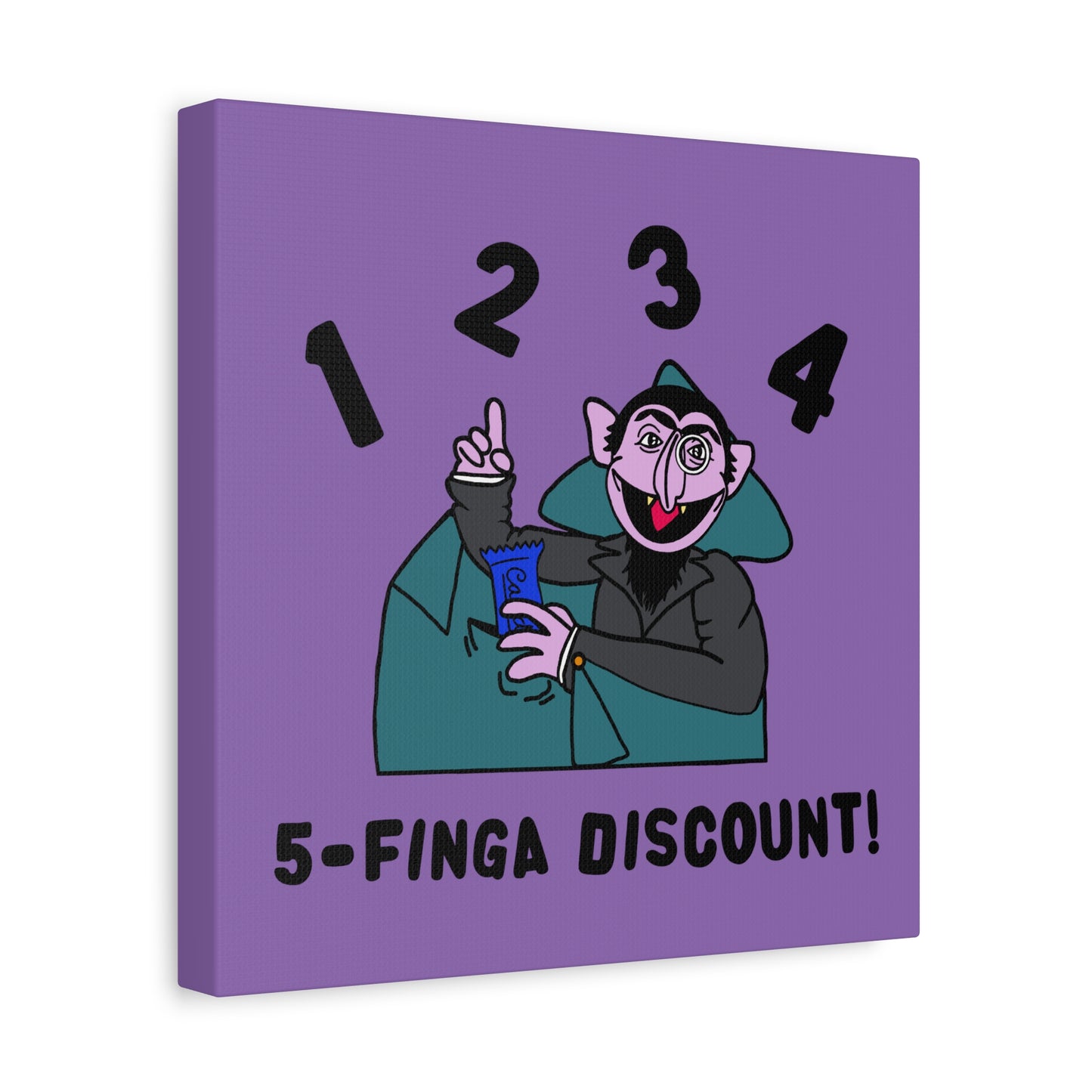 Five Finger Discount Canvas Print Light Purple - Sesame Street The Count Parody Art Print