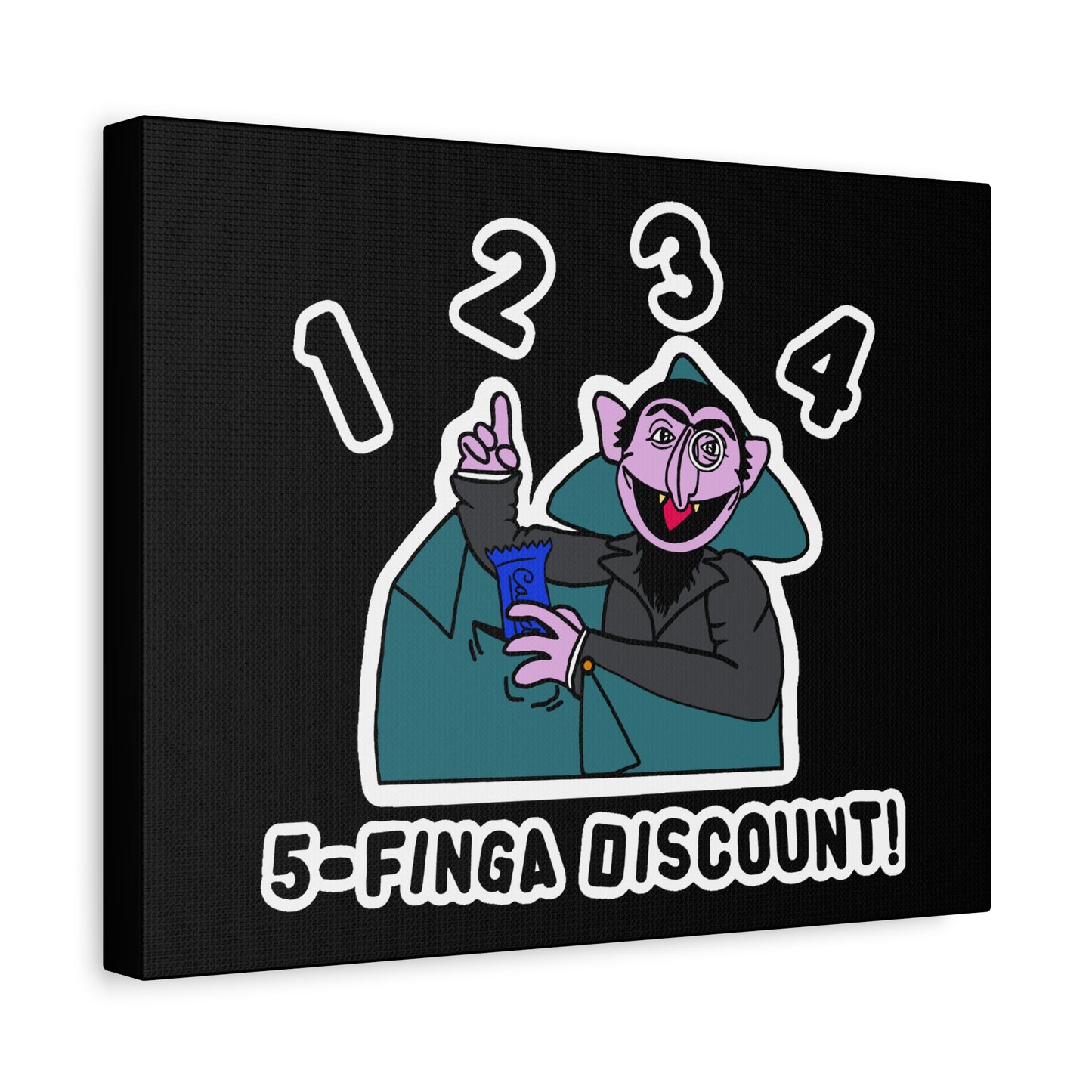 Five Finger Discount Canvas Print Black - Sesame Street The Count Parody Art Print