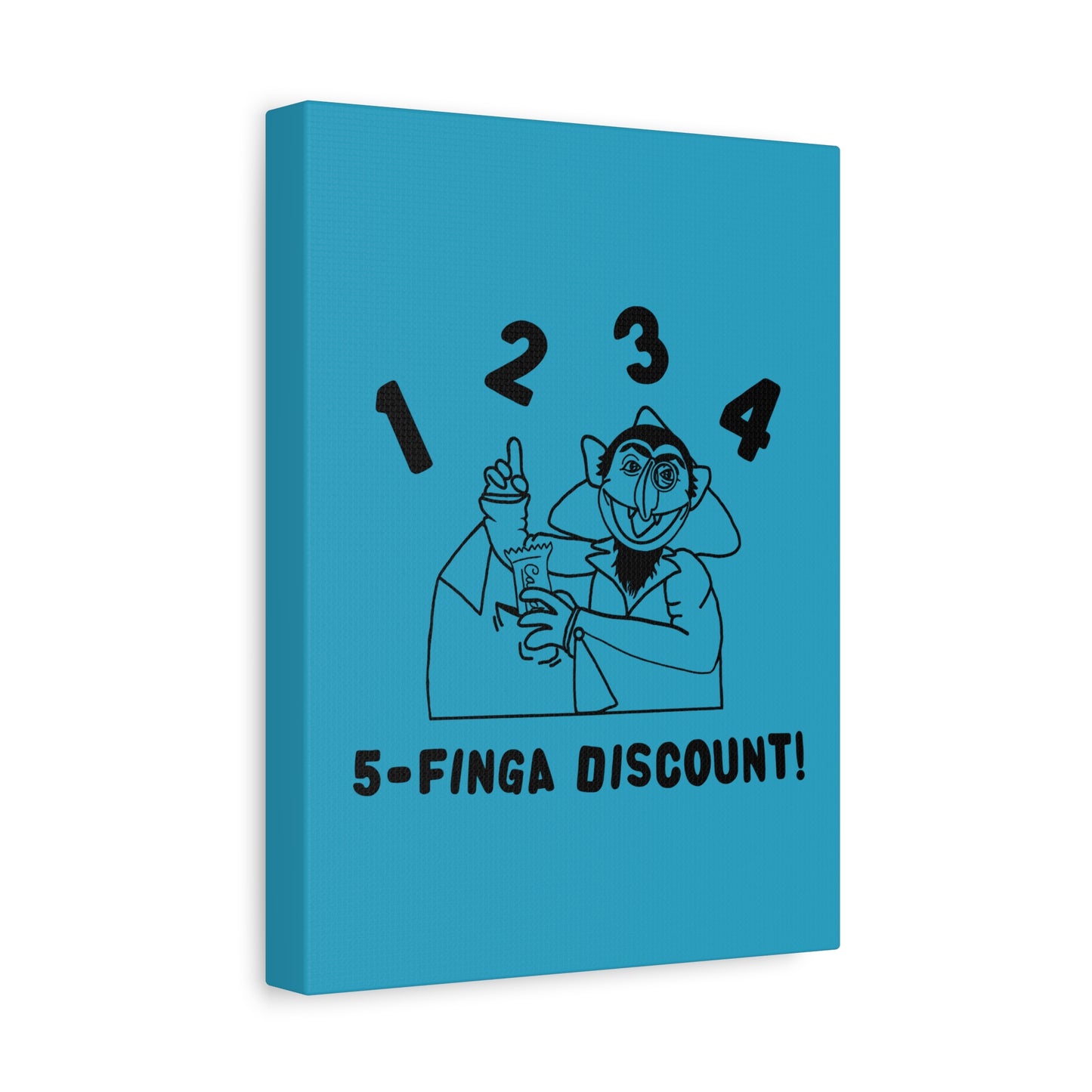 Five Finger Discount Outline Canvas Print Turquoise - Sesame Street The Count Parody Art Print
