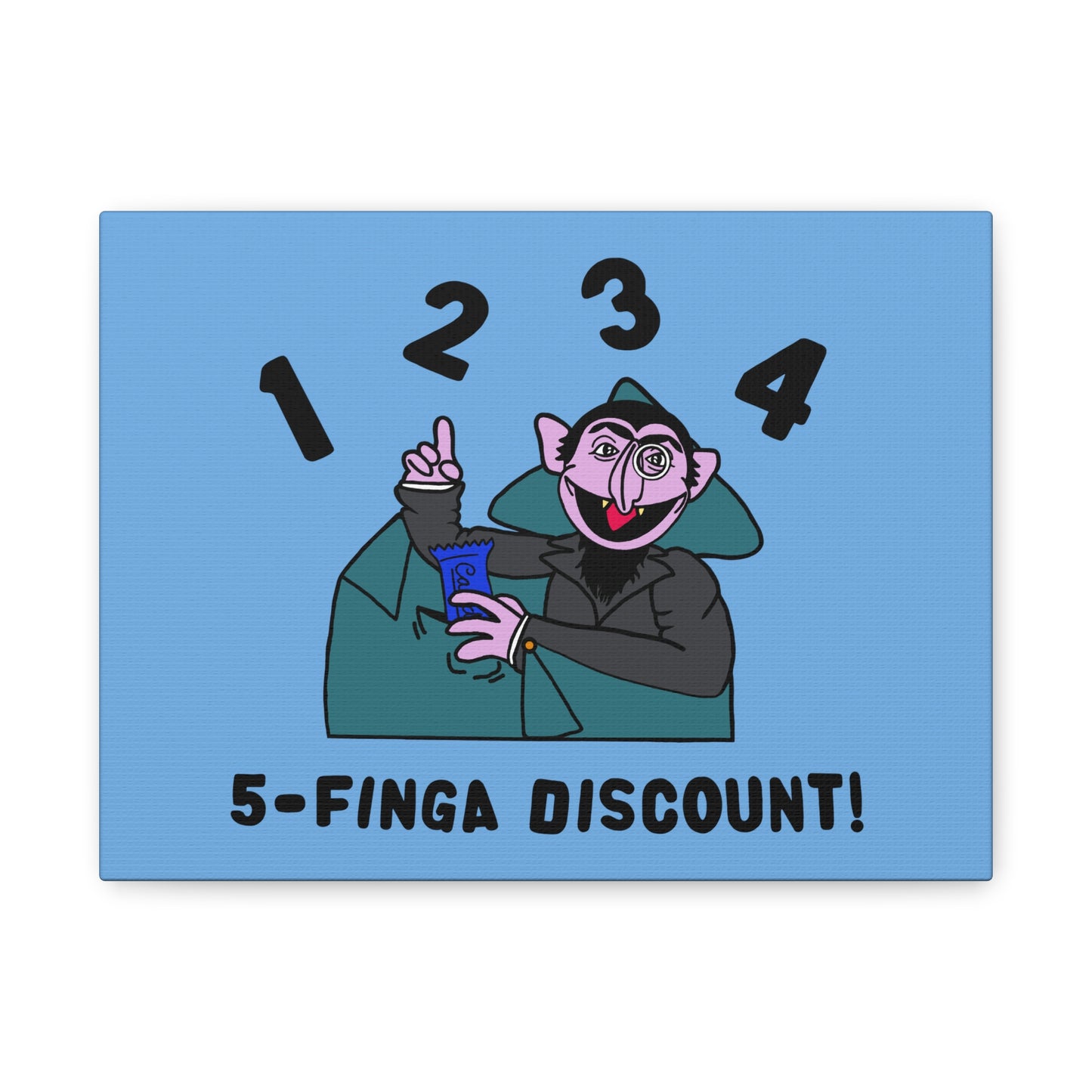 Five Finger Discount Canvas Print Light Blue - Sesame Street The Count Parody Art Print