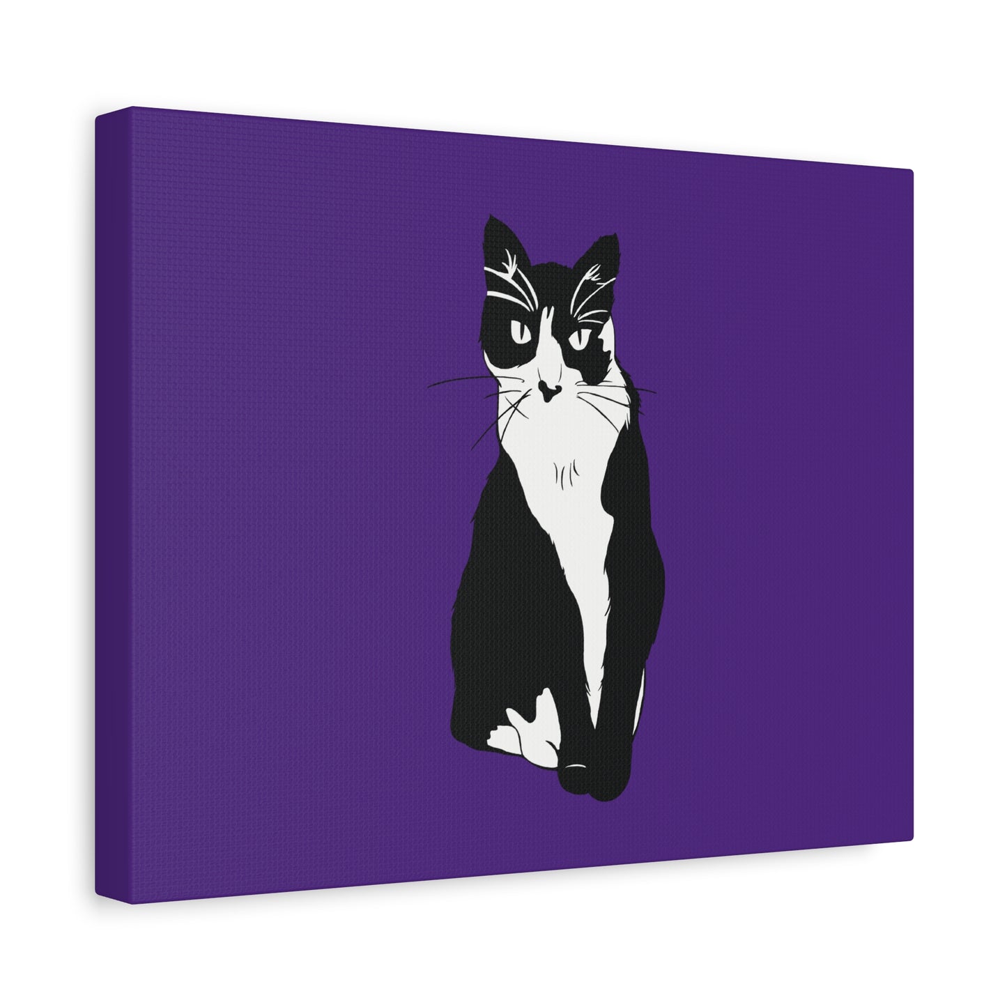 Cat Canvas on Purple (B&W Style Cat) - Cat Drawing Art