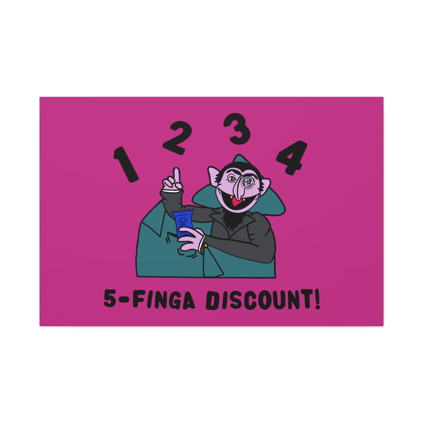 Five Finger Discount Canvas Print Pink - Sesame Street The Count Parody Art Print