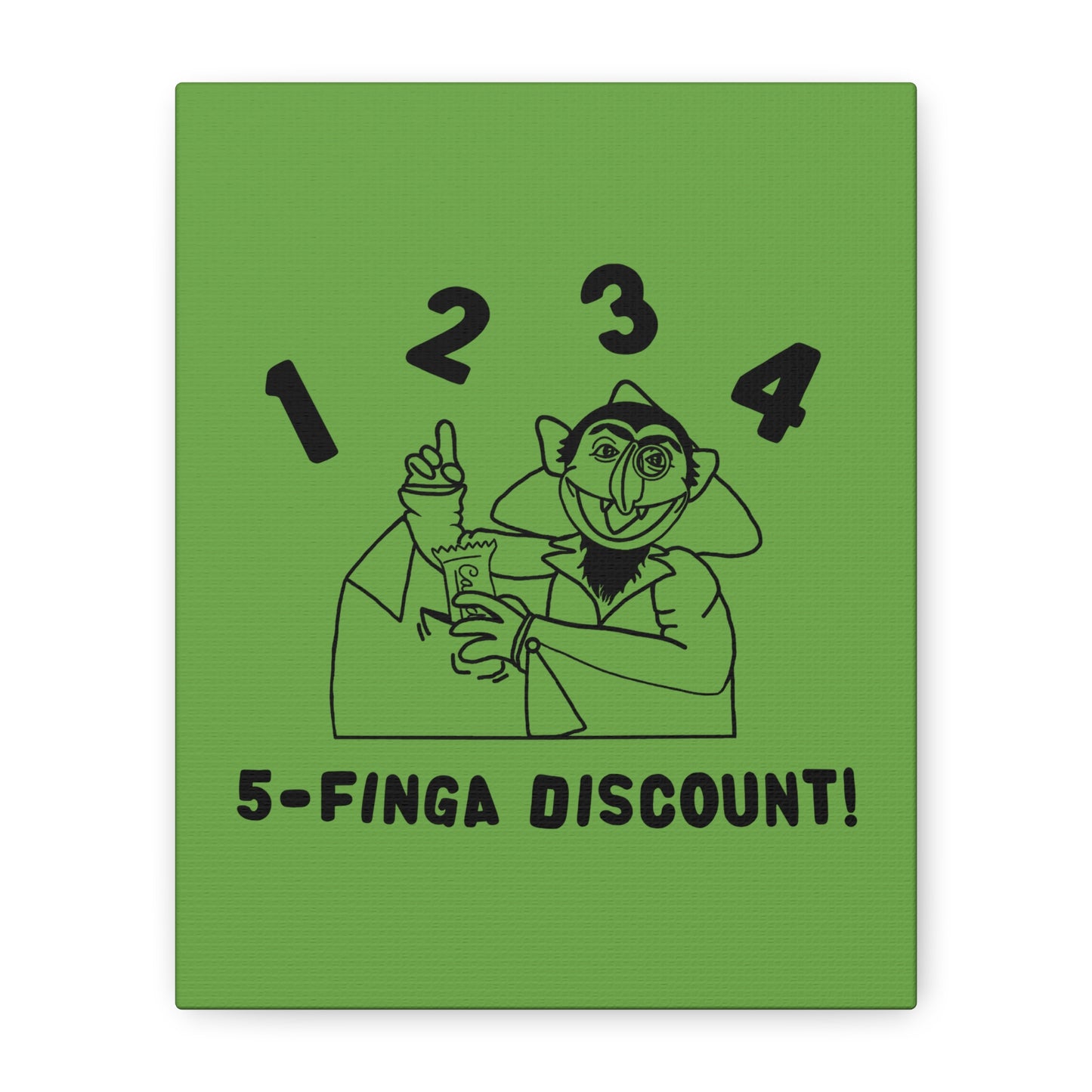 Five Finger Discount Outline Canvas Print Green - Sesame Street The Count Parody Art Print