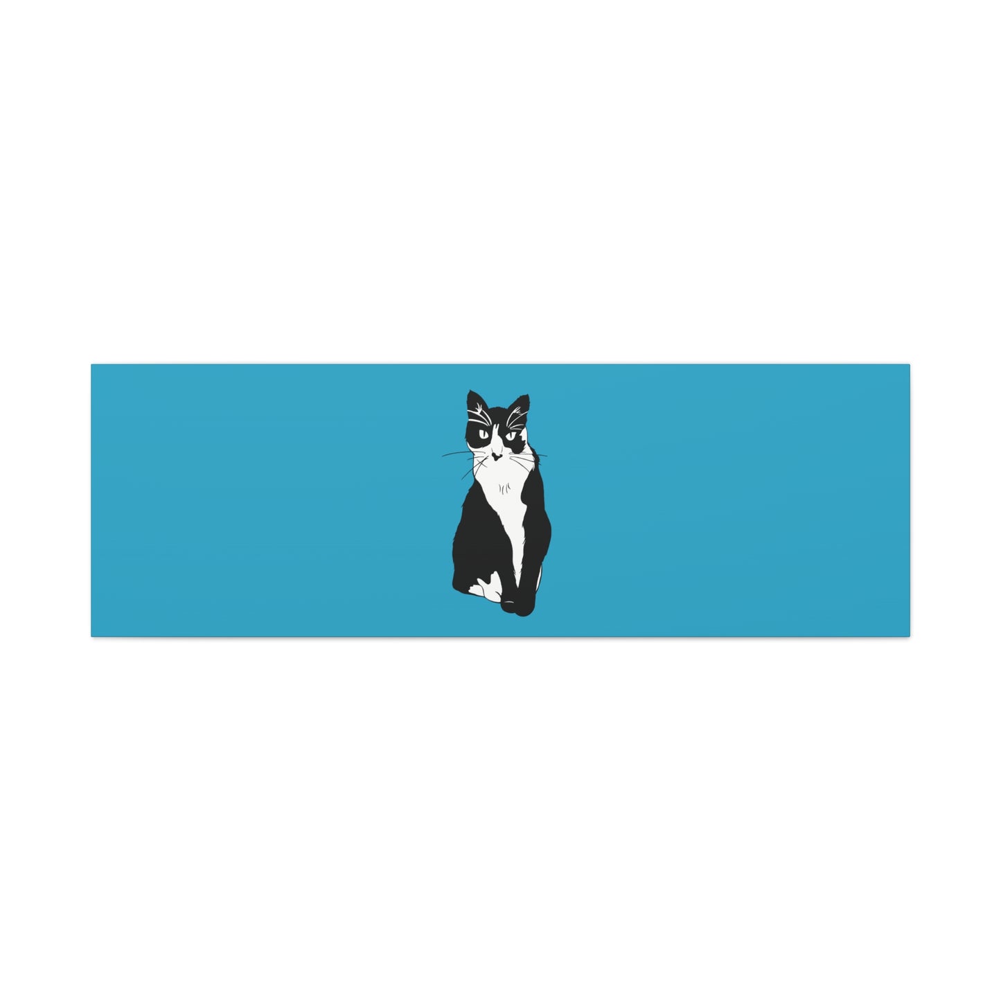 Cat Canvas on Turquoise (B&W Style Cat) - Cat Drawing Art