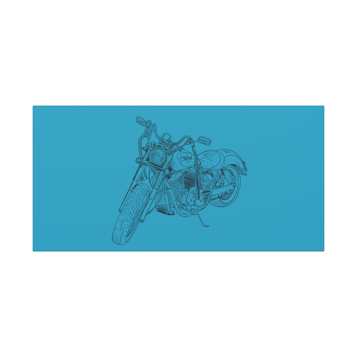 Harley Motorcycle Sketch Canvas Print - Black Ink on Turquoise Background
