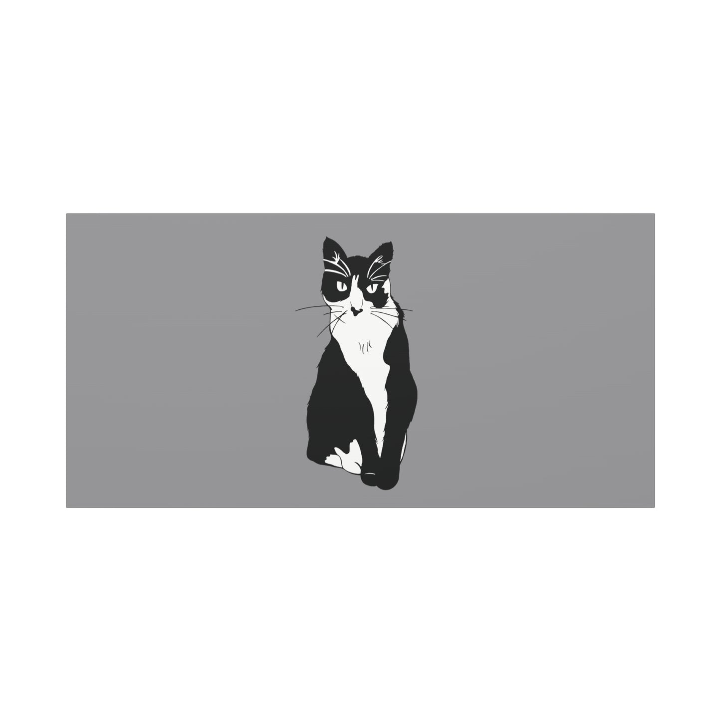 Cat Canvas on Grey (B&W Style Cat) - Cat Drawing Art