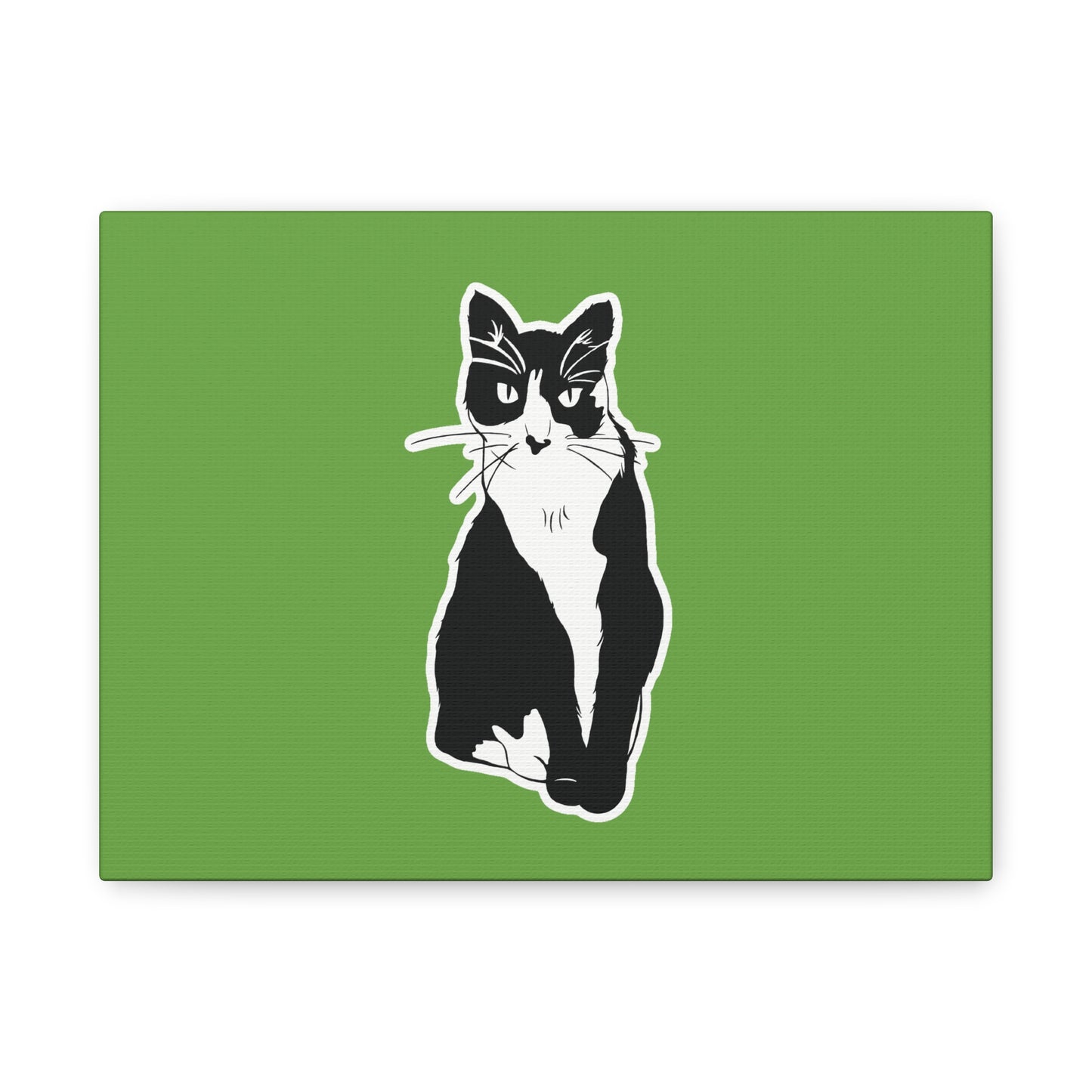 Cat Canvas Print on Green (B&W Style Cat) - Cat Drawing Art