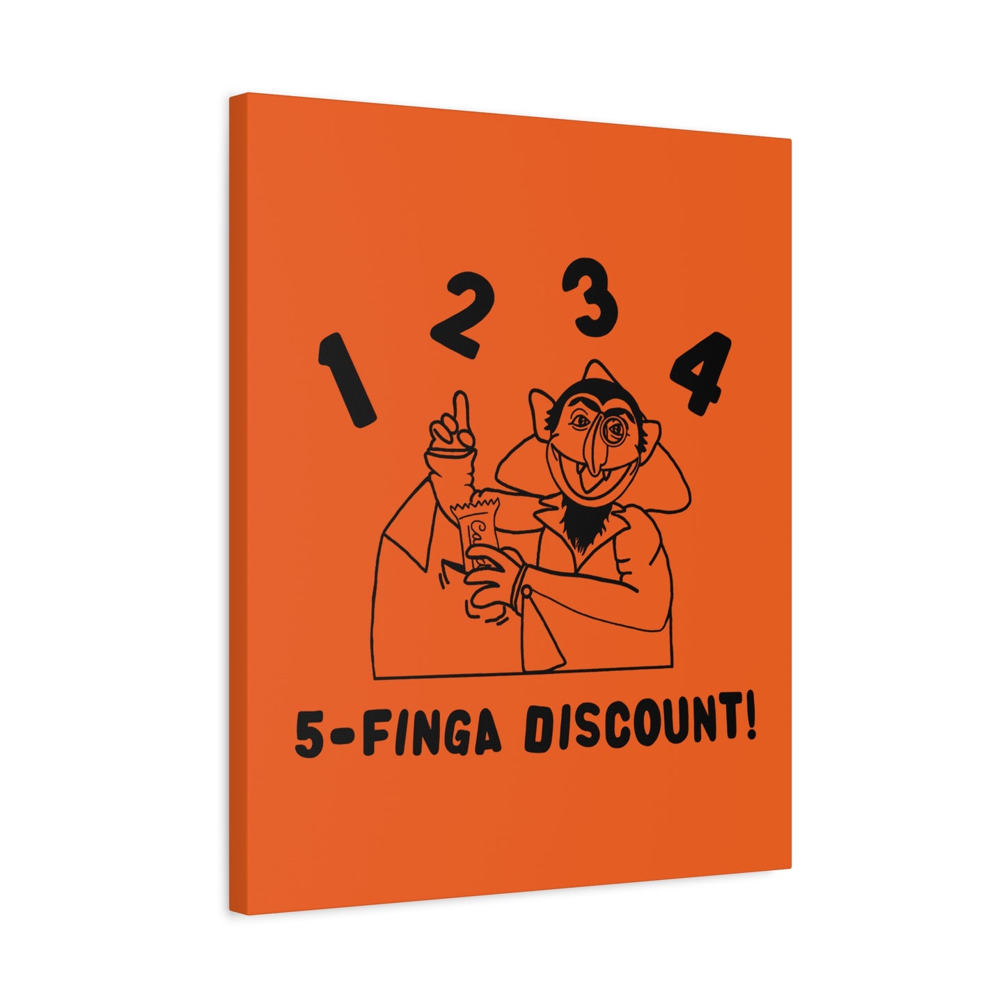 Five Finger Discount Outline Canvas Print Orange - Sesame Street The Count Parody Art Print