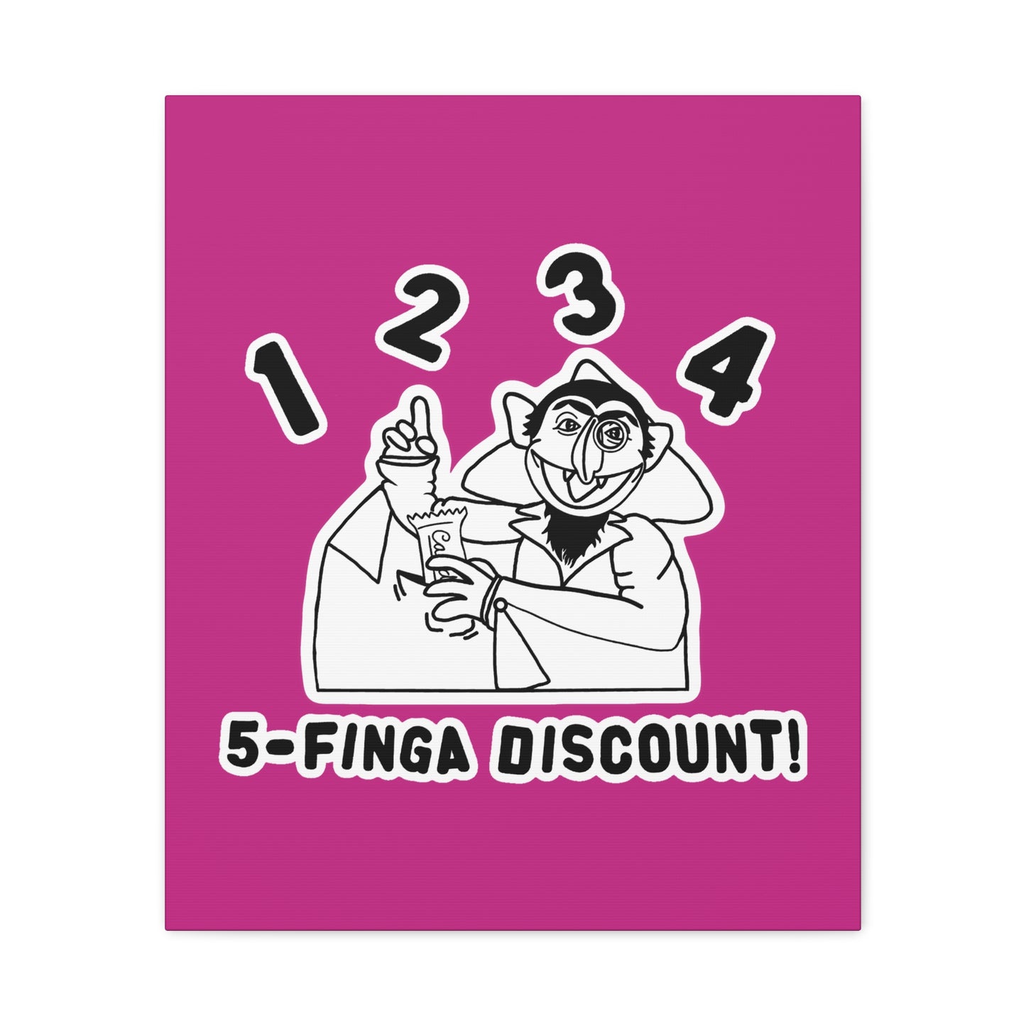 Five Finger Discount Outline Canvas Print Pink - Sesame Street The Count Parody Art Print