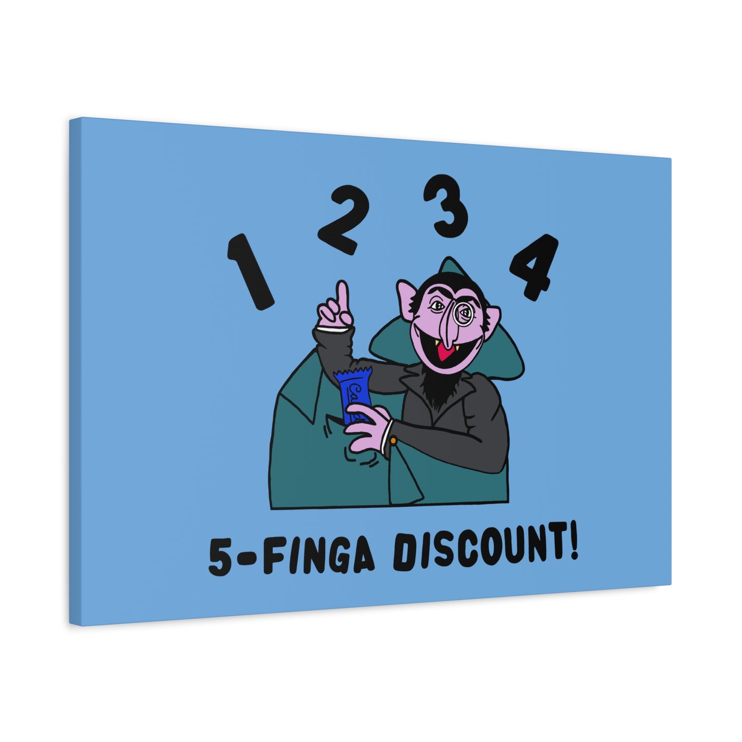 Five Finger Discount Canvas Print Light Blue - Sesame Street The Count Parody Art Print