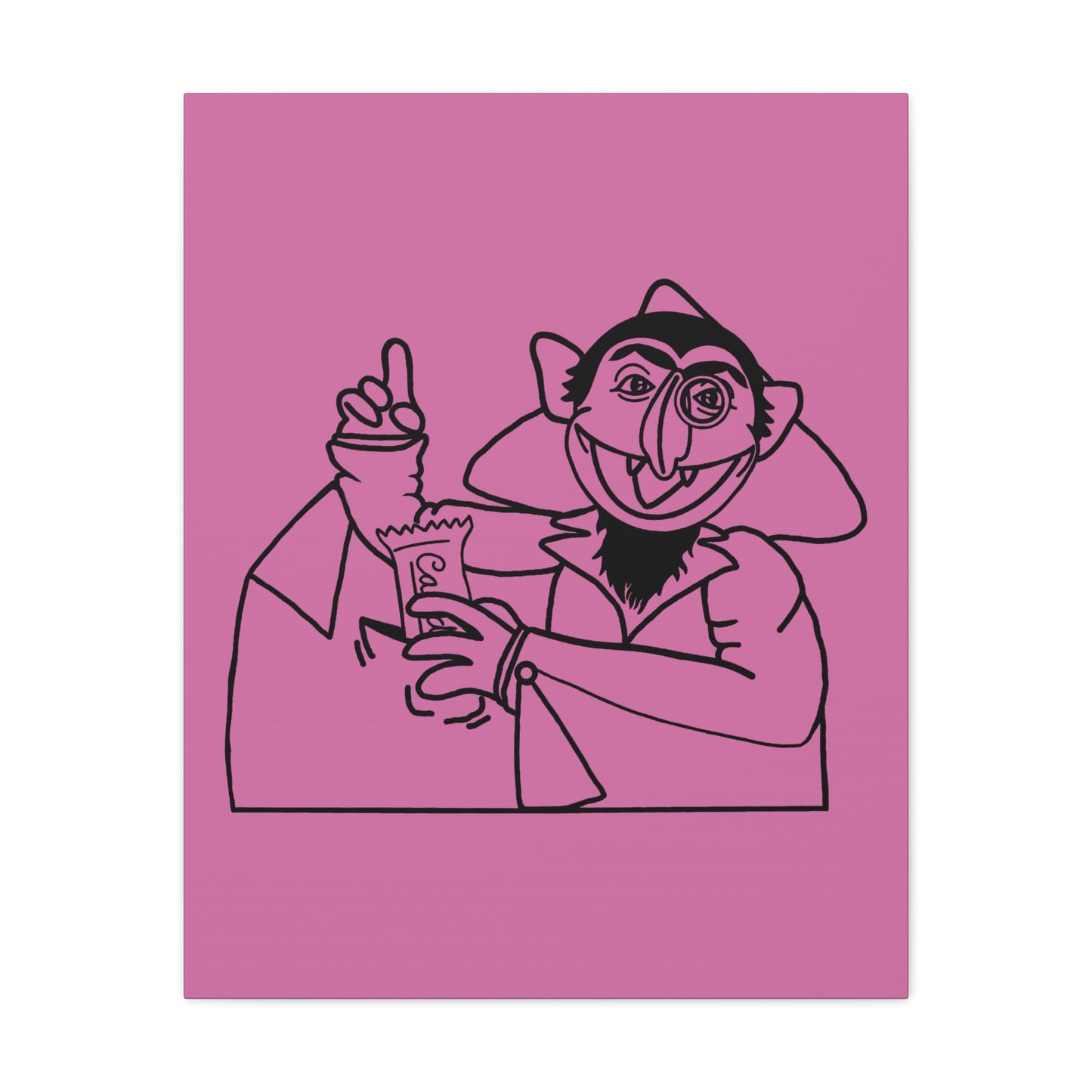 The Count Stealing Candy Outline Canvas Print Light Pink - Sesame Street The Count Parody Art