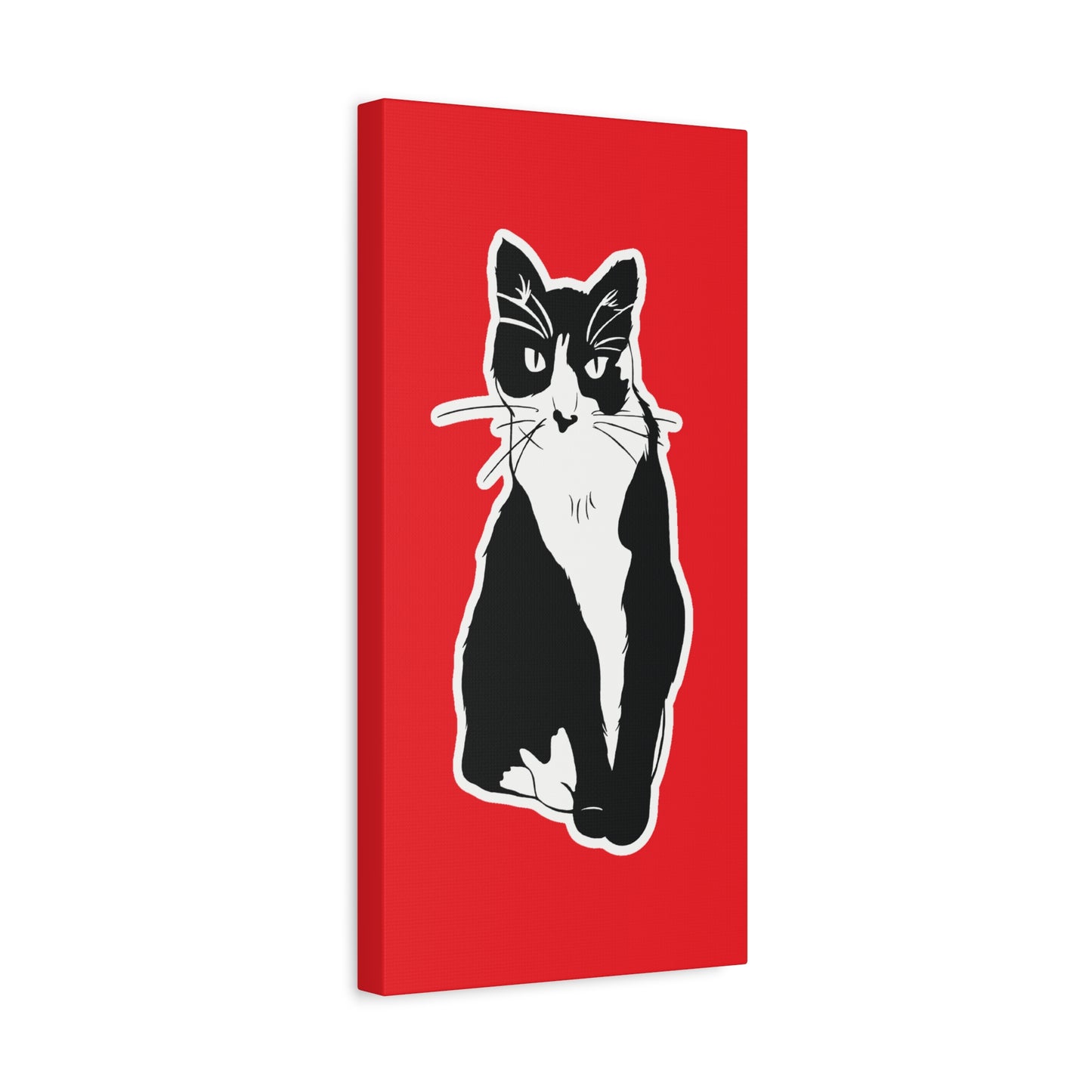 Cat Canvas Print on Red (Sticker Style Cat) - Cat Drawing Art