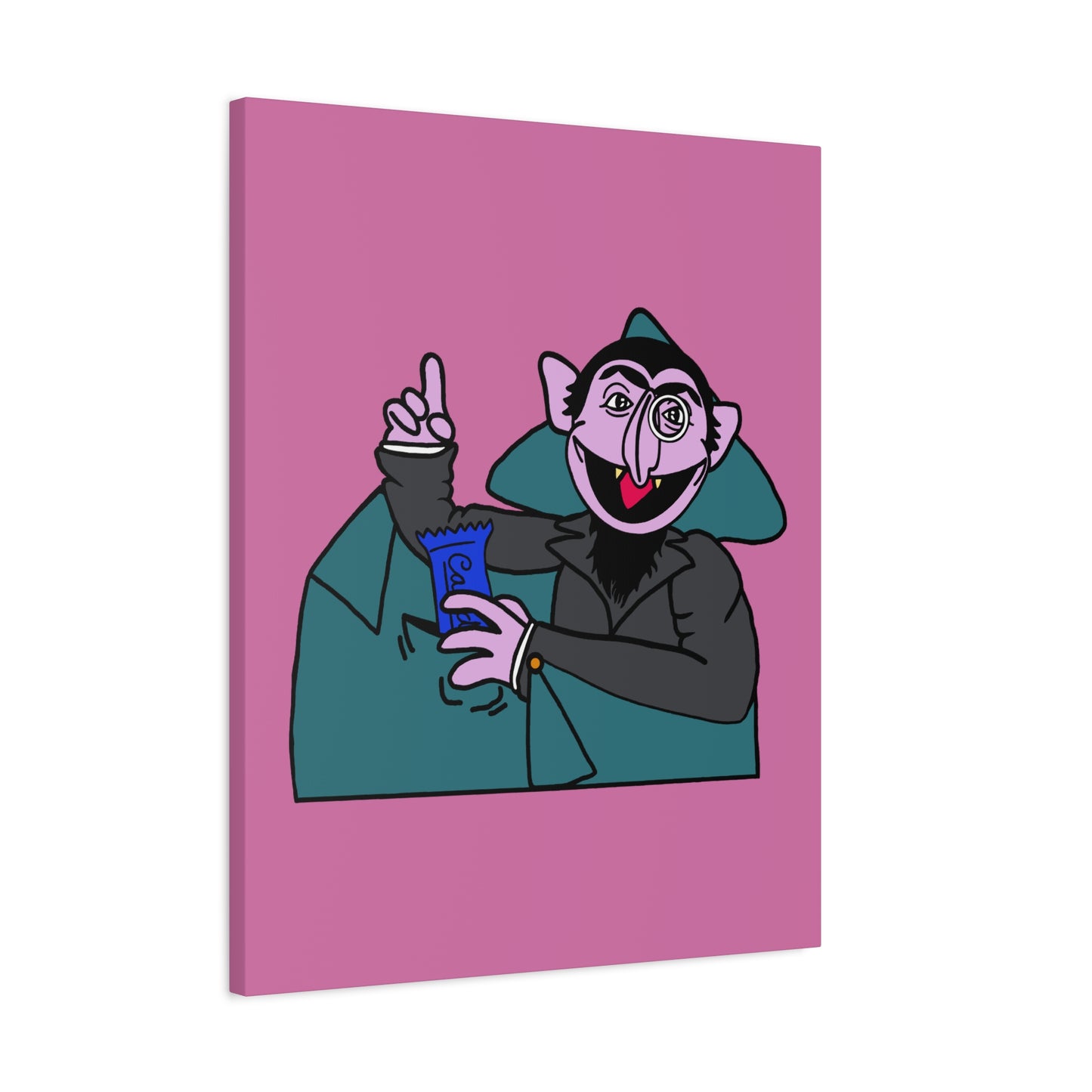 The Count Stealing Candy Canvas Print Light Pink - Sesame Street The Count Parody Art