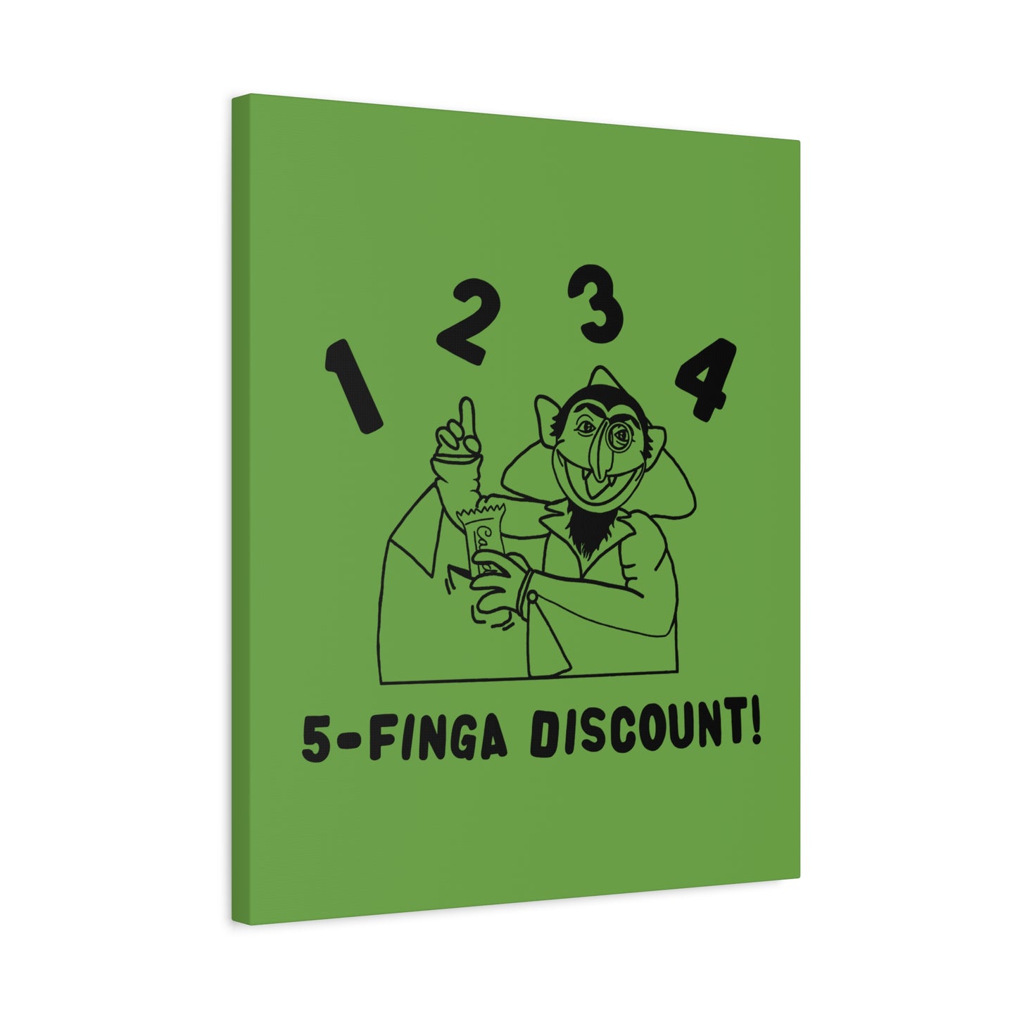 Five Finger Discount Outline Canvas Print Green - Sesame Street The Count Parody Art Print