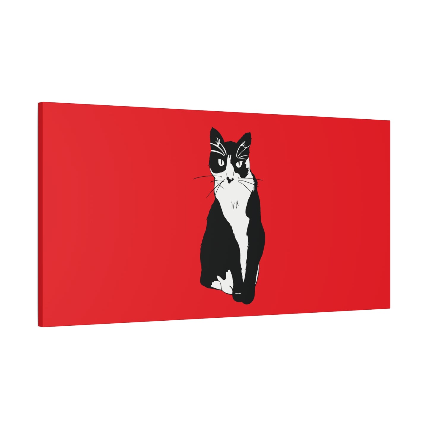 Cat Canvas on Red (B&W Style Cat) - Cat Drawing Art