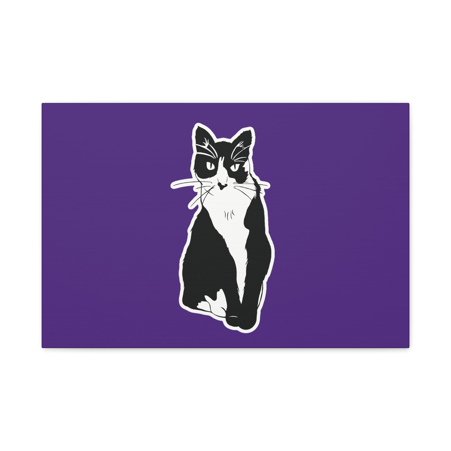 Cat Canvas Print on Purple (Sticker Style Cat) - Cat Drawing Art